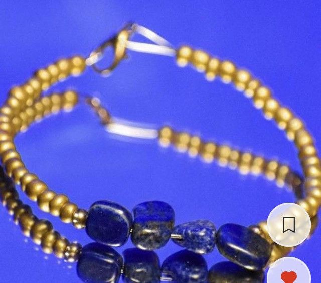 Jewelry Lapis Lazuli oval stone beaded bangle Size ONE SIZE - 1 Thumbnail
