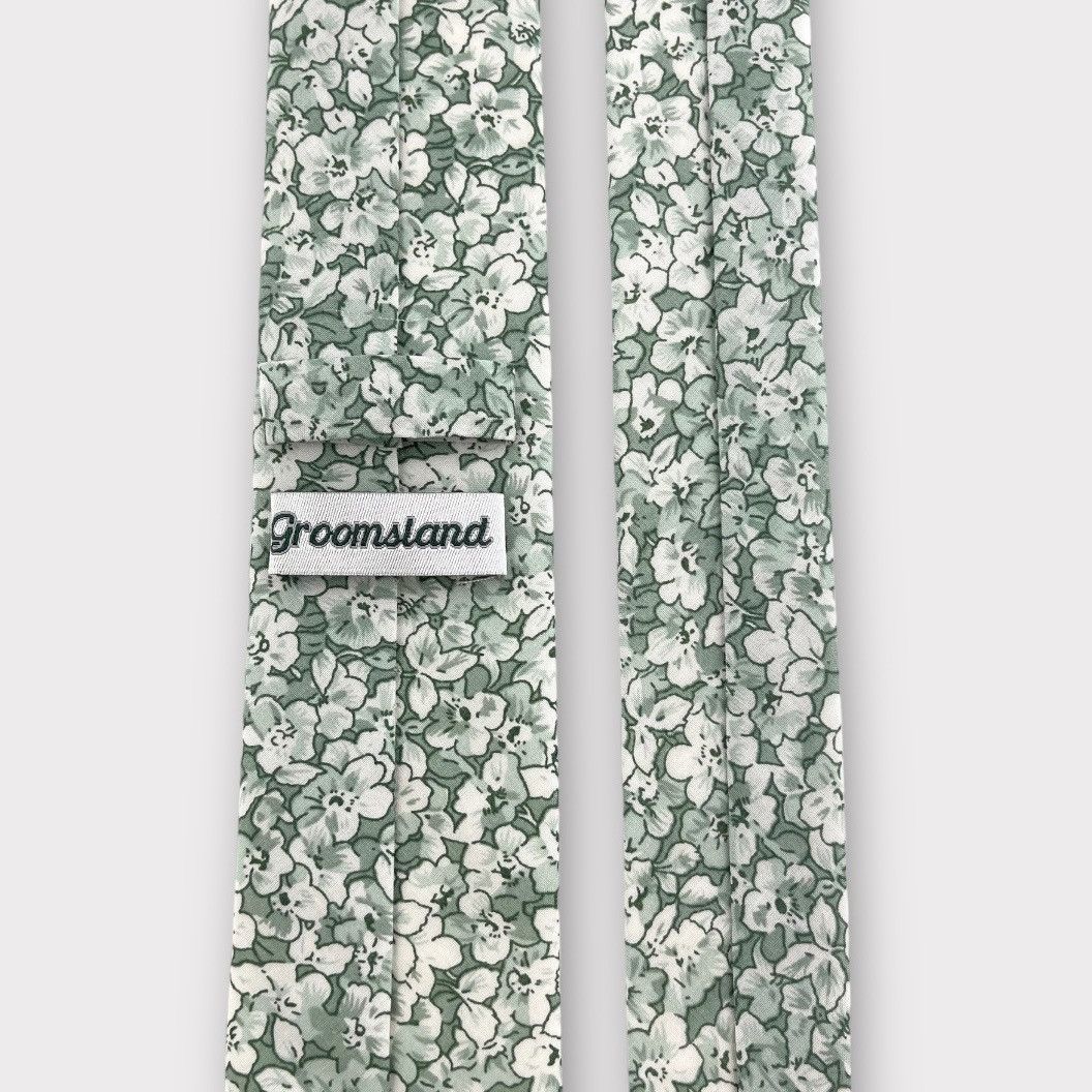 Other Men's Misty Sage Green Floral Print Necktie Slim 2.5” Width Size ONE SIZE - 7 Thumbnail