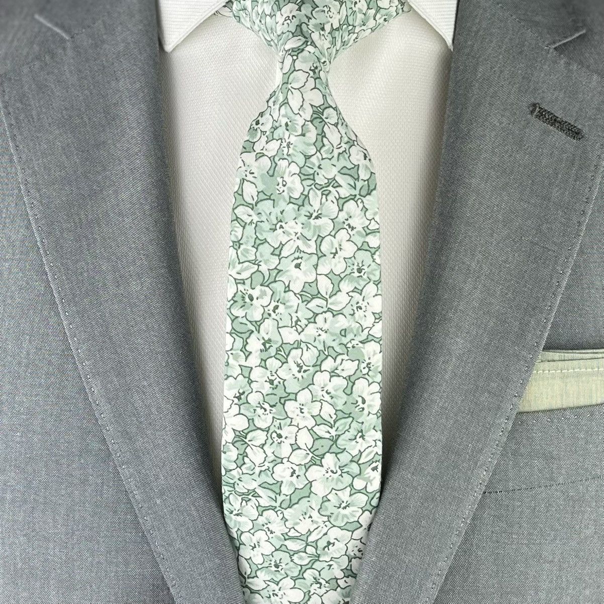 Other Men's Misty Sage Green Floral Print Necktie Slim 2.5” Width Size ONE SIZE - 2 Thumbnail