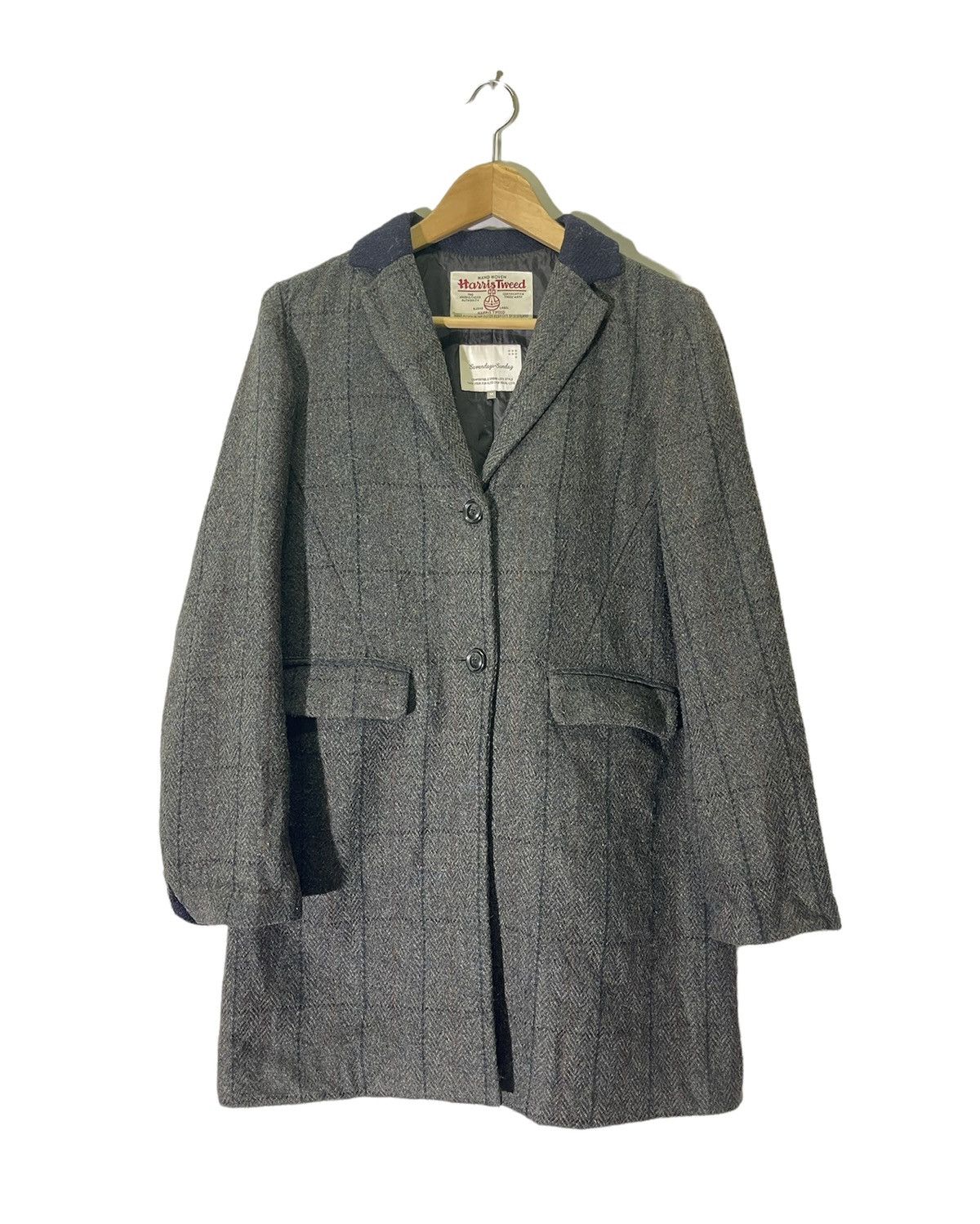 HARRIS TWEED WOOL PLAID LONG COAT