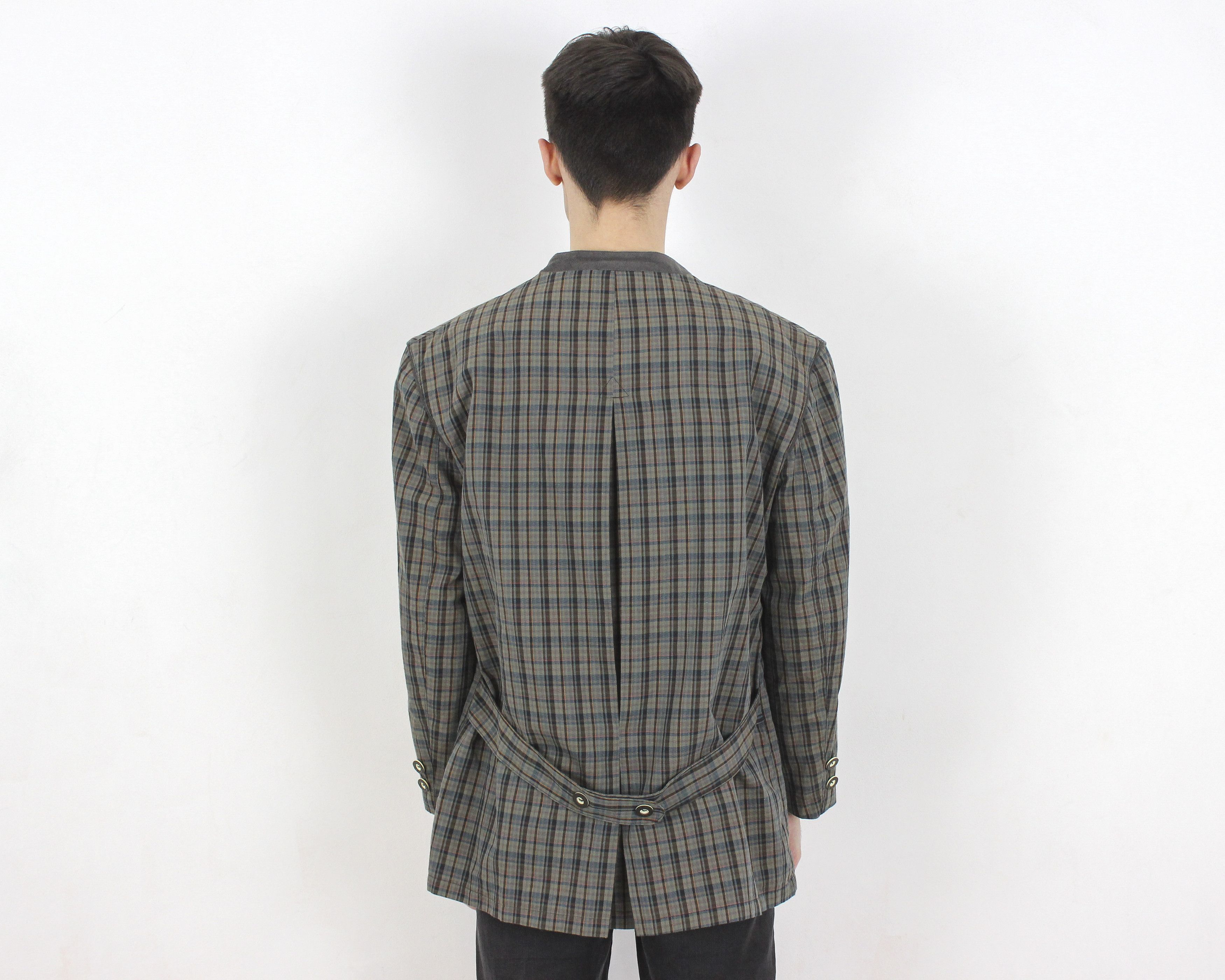 Vintage Trachten Blazer Thin Plaid Coat US 42 Cotton Jacket Jager L Size 42R - 3 Thumbnail