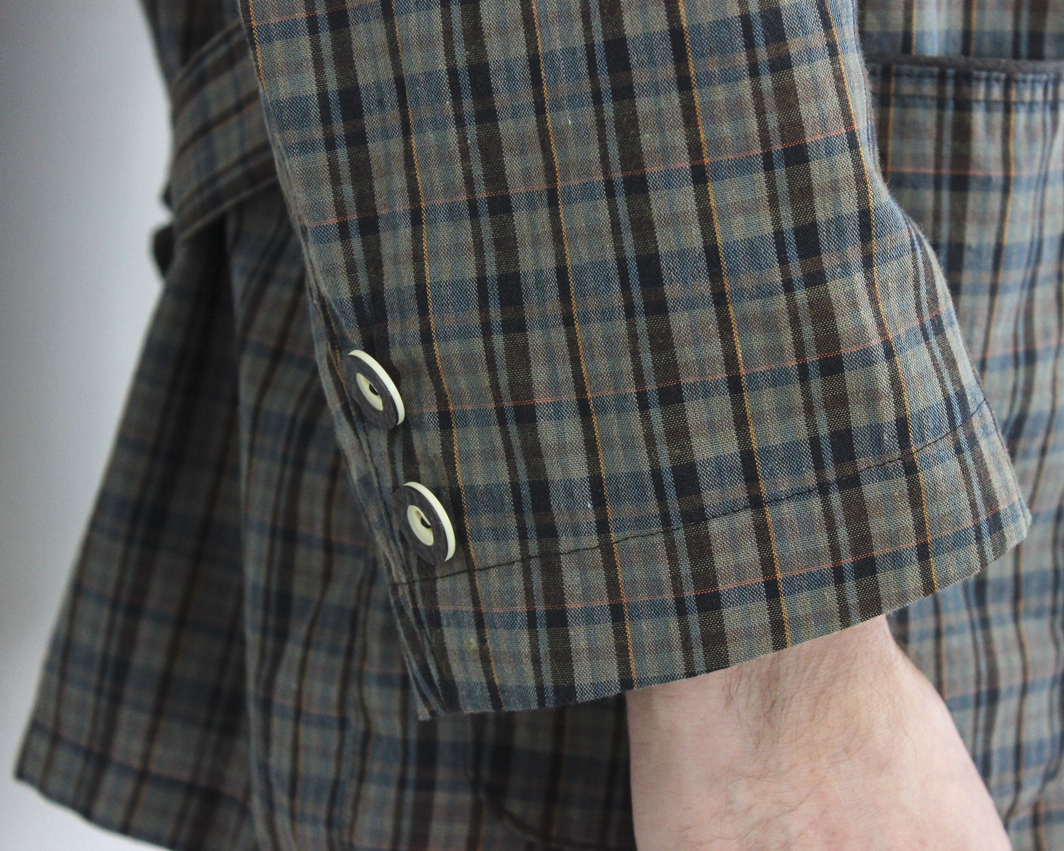 Vintage Trachten Blazer Thin Plaid Coat US 42 Cotton Jacket Jager L Size 42R - 6 Thumbnail