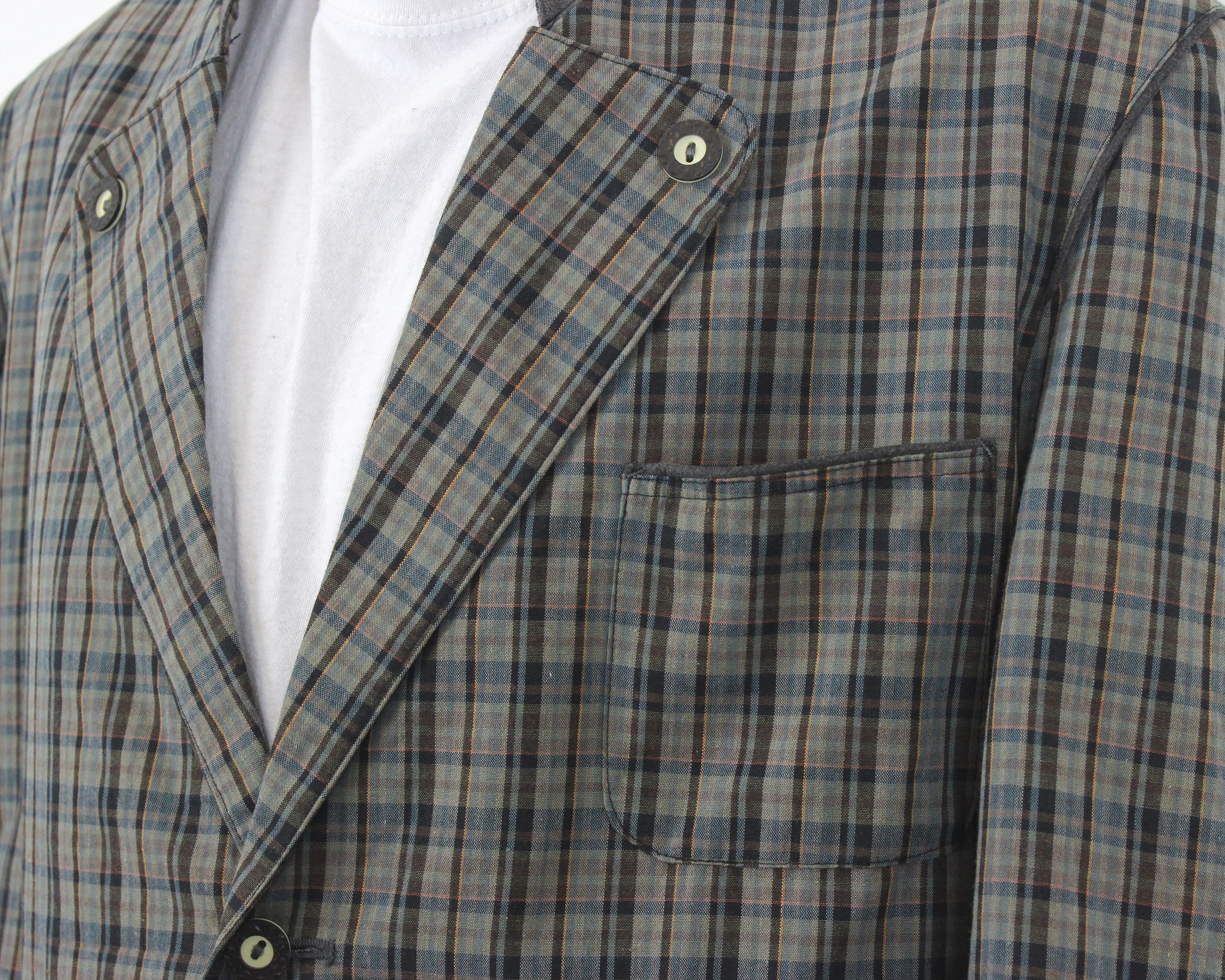 Vintage Trachten Blazer Thin Plaid Coat US 42 Cotton Jacket Jager L Size 42R - 4 Thumbnail