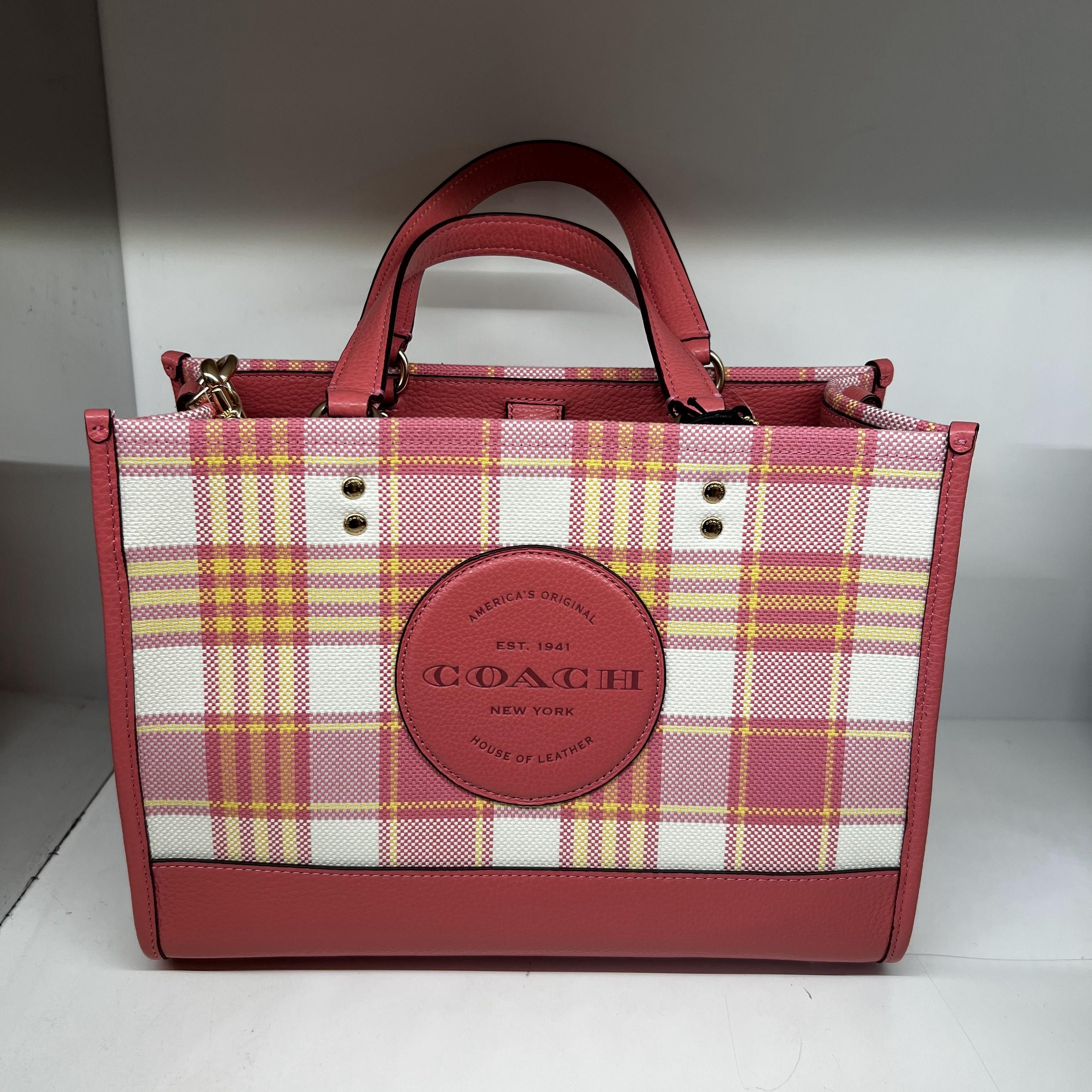 Buy Nwt Coach Gallery Tote With Garden Plaid Print