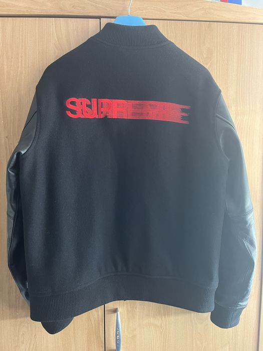 Supreme Supreme Red Motion Logo Leather Varsity Jacket | Grailed