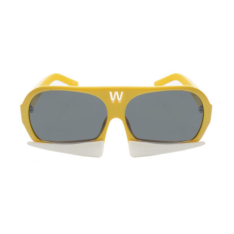 image of Archival Clothing x Linda Farrow Walter Van Beirendonck Yellow Bone Grey Lens Sunglasses, Men's