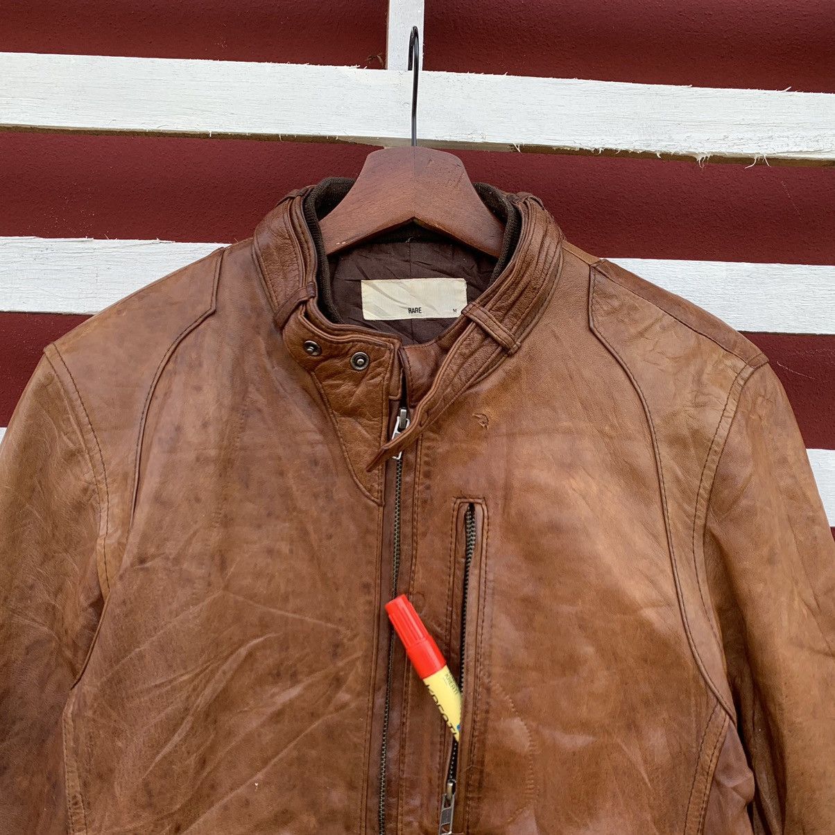 HARE HARE JAPAN SHEEPSKIN BROWN LEATHER BIKER JACKET Size US S / EU 44-46 / 1 - 6 Thumbnail