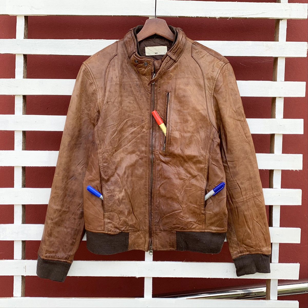 HARE HARE JAPAN SHEEPSKIN BROWN LEATHER BIKER JACKET Size US S / EU 44-46 / 1 - 1 Thumbnail