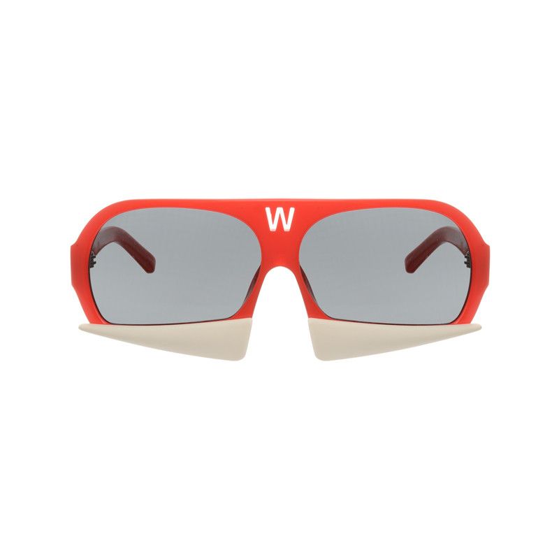 image of Archival Clothing x Linda Farrow Walter Van Beirendonck Red Bone Grey Lens Sunglasses, Men's