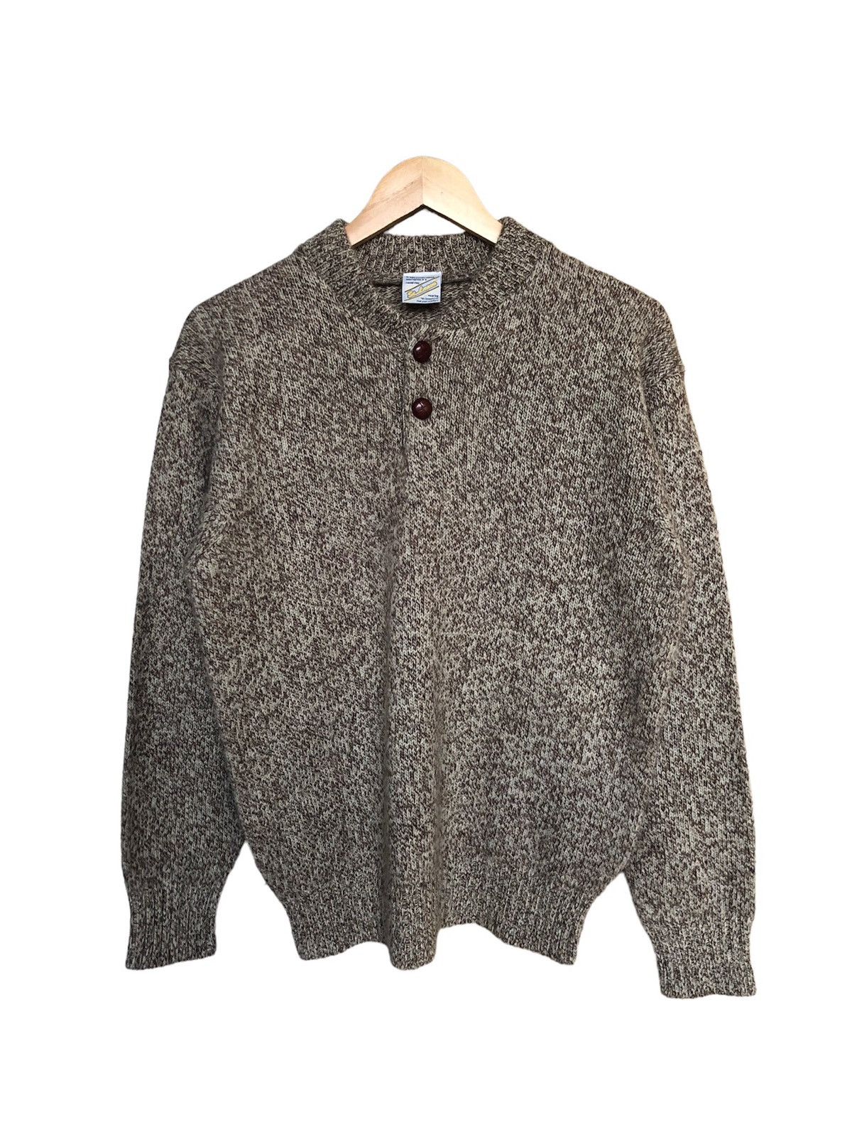 image of Avant Garde x Coloured Cable Knit Sweater Vintage St.lucas Half Button Knit Sweater in Brown (Size 
