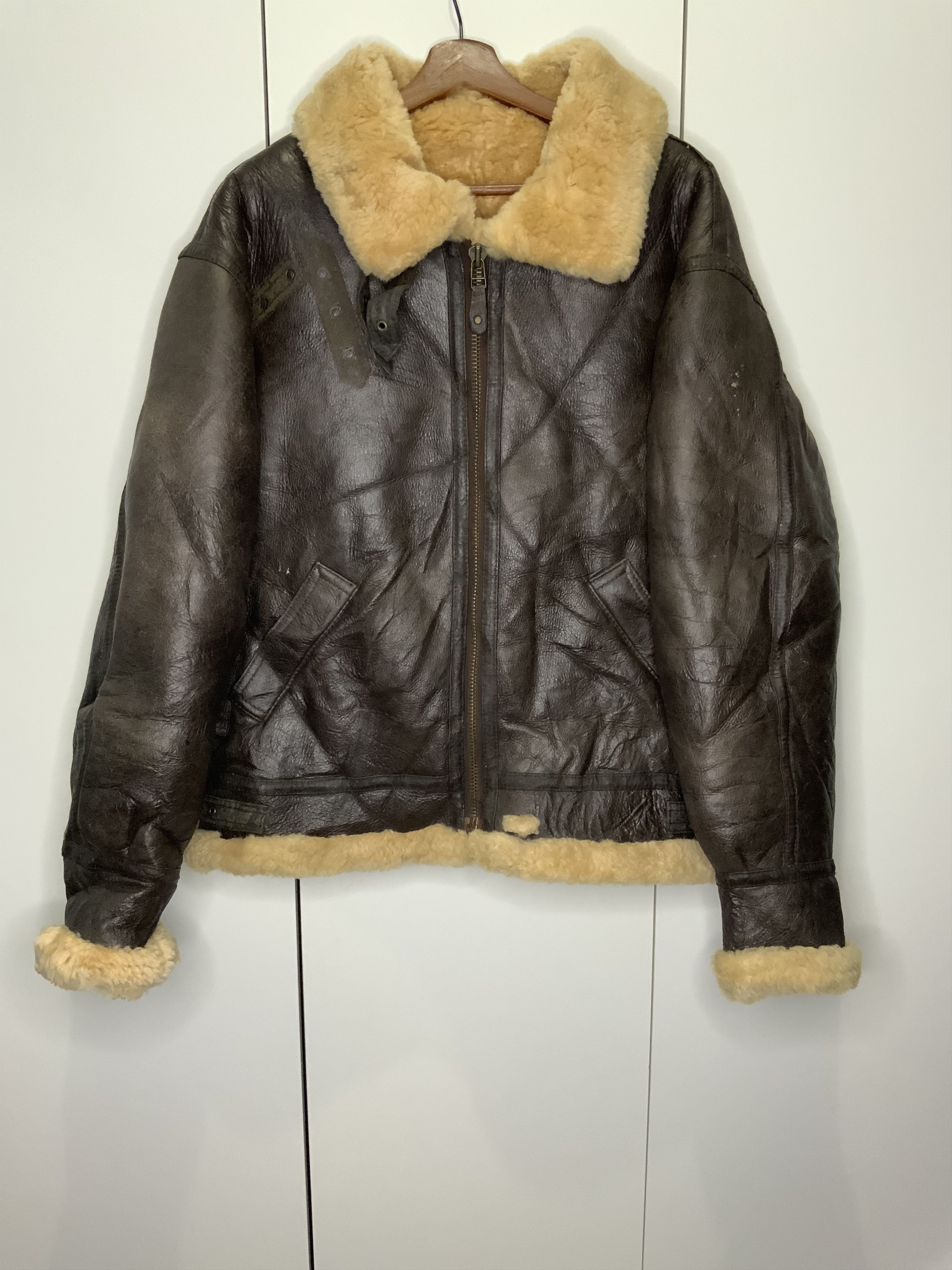 image of B 3 x US Air Force Type B-3 Military Air Force Faux Fur Leather Jacket Vintage in Brown (Size XL)