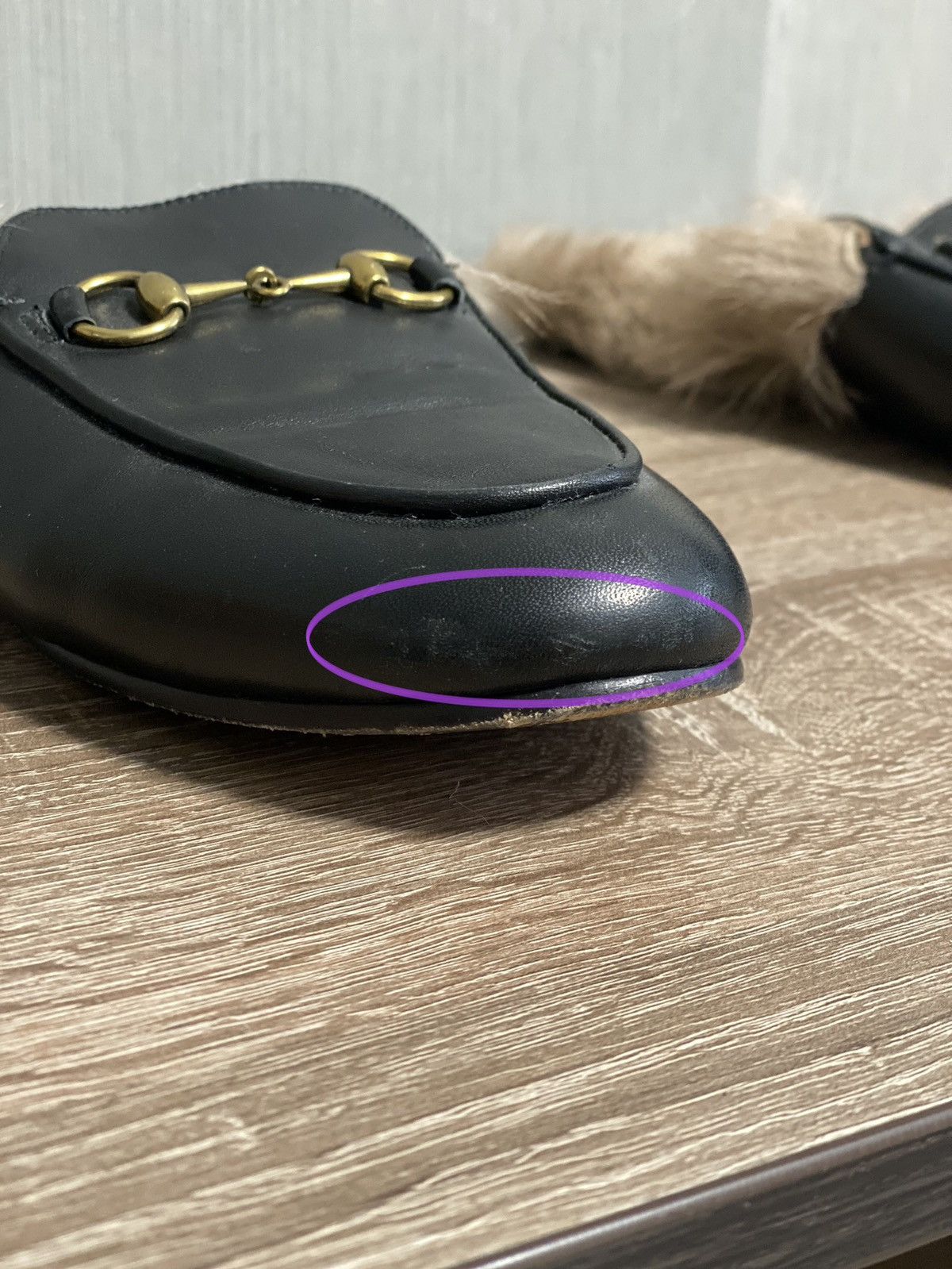 Gucci GUCCI Fur Lined Princetown Black Leather Blogger Mules Size US 8 / IT 38 - 10 Thumbnail