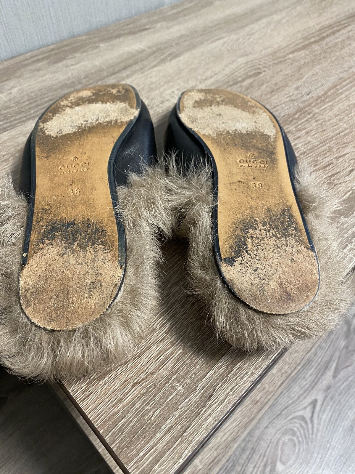 Gucci GUCCI Fur Lined Princetown Black Leather Blogger Mules Size US 8 / IT 38 - 7 Thumbnail