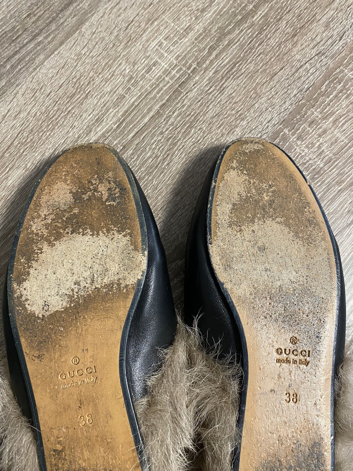 Gucci GUCCI Fur Lined Princetown Black Leather Blogger Mules Size US 8 / IT 38 - 8 Thumbnail