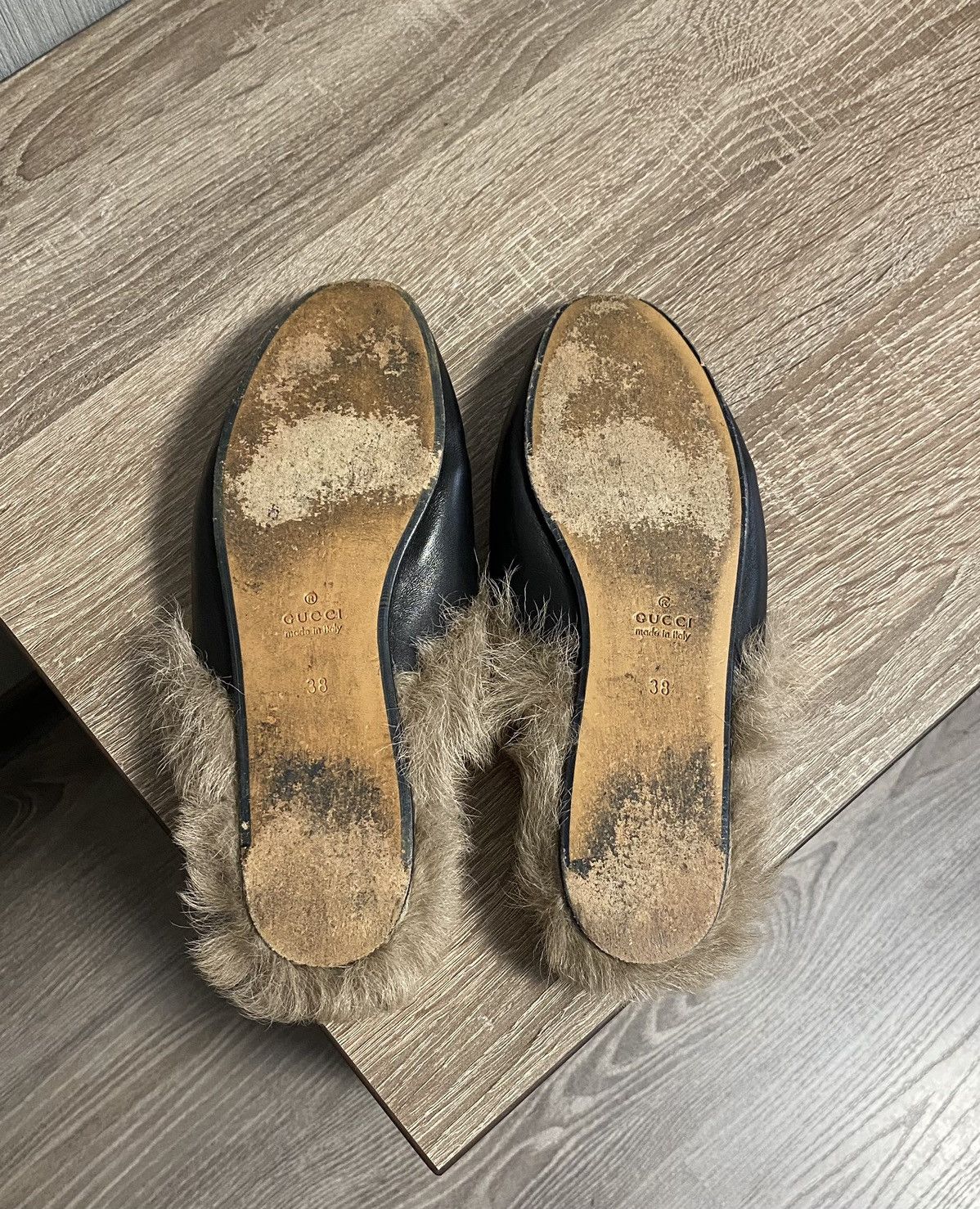 Gucci GUCCI Fur Lined Princetown Black Leather Blogger Mules Size US 8 / IT 38 - 6 Thumbnail