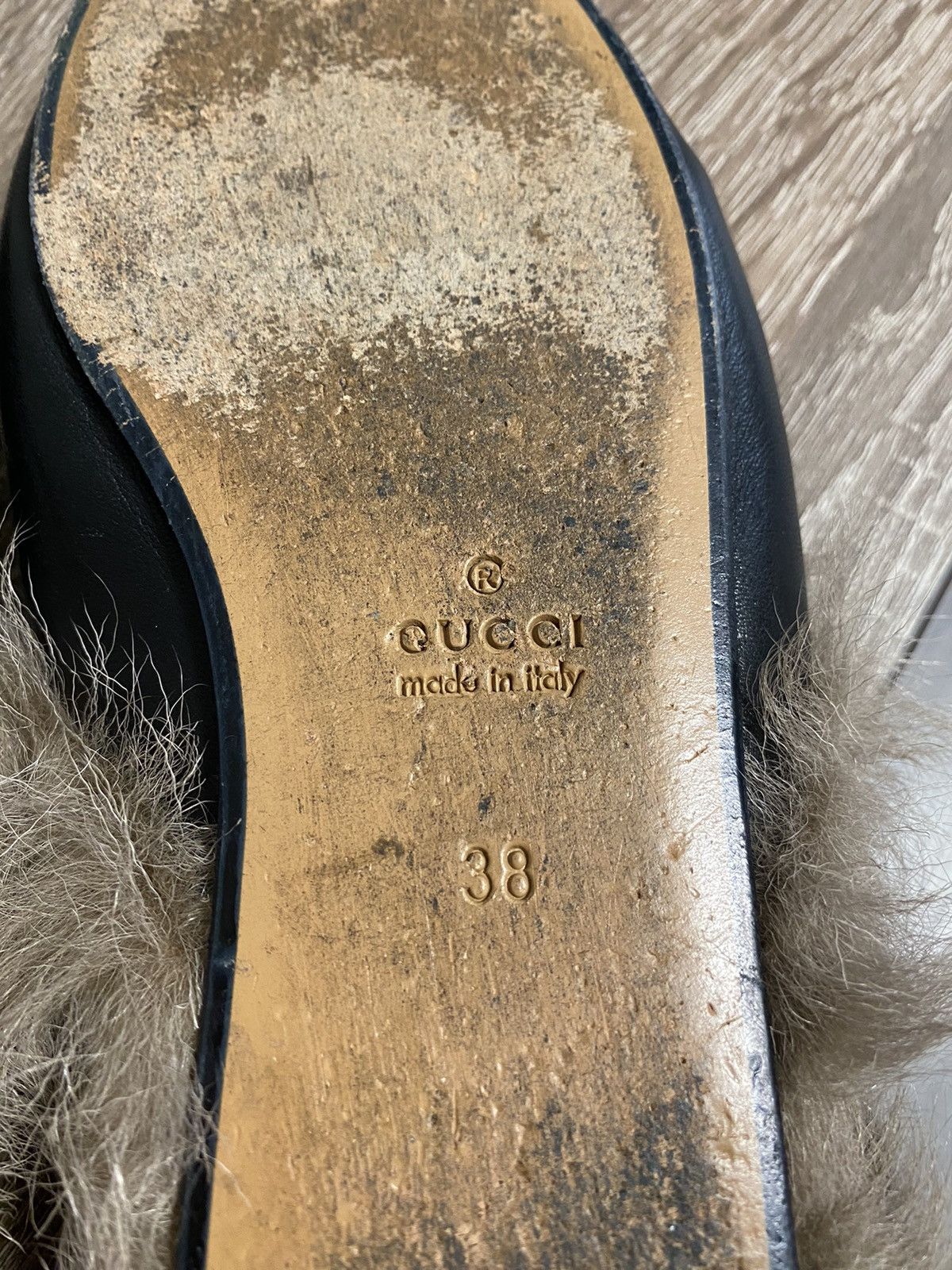Gucci GUCCI Fur Lined Princetown Black Leather Blogger Mules Size US 8 / IT 38 - 9 Thumbnail