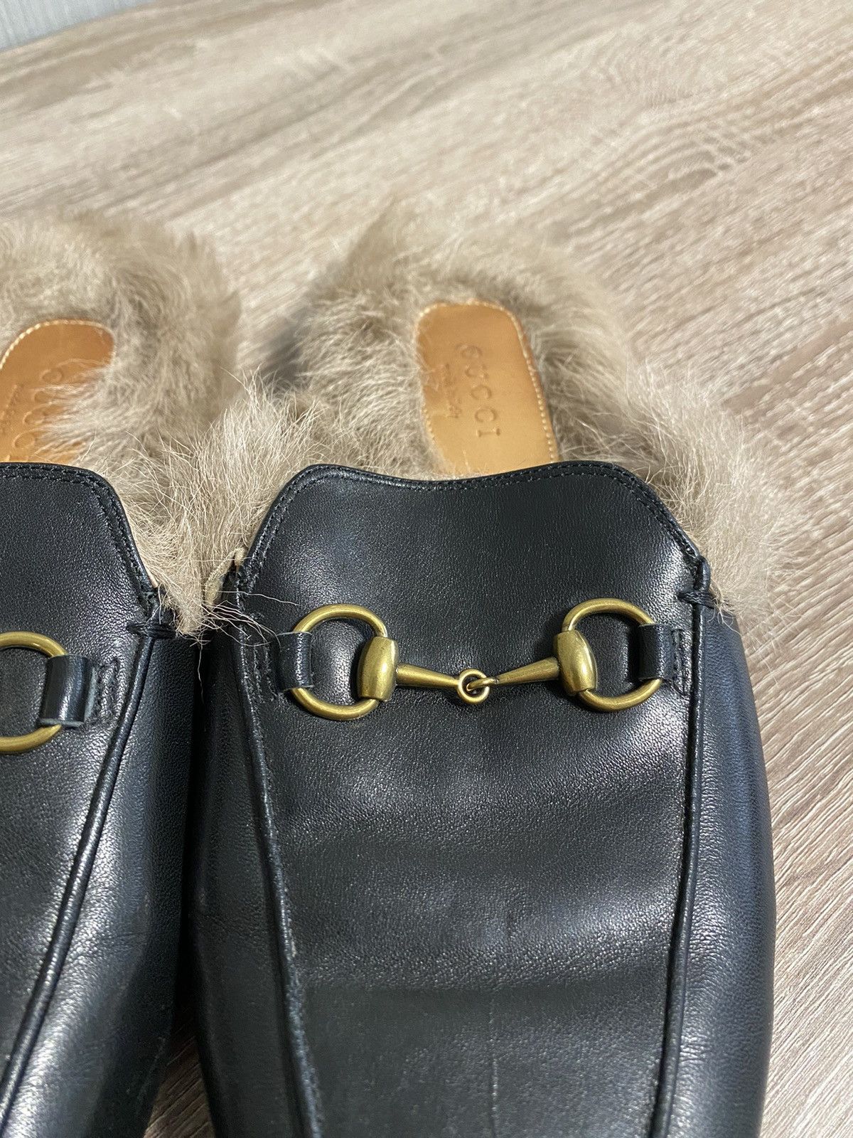Gucci GUCCI Fur Lined Princetown Black Leather Blogger Mules Size US 8 / IT 38 - 4 Thumbnail