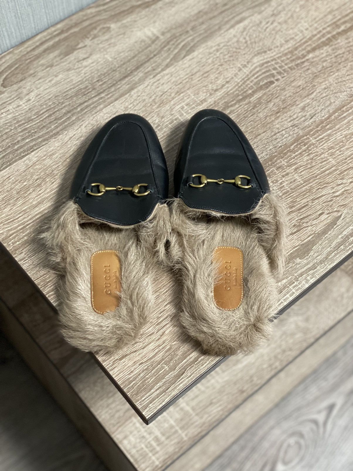 Gucci GUCCI Fur Lined Princetown Black Leather Blogger Mules Size US 8 / IT 38 - 3 Thumbnail