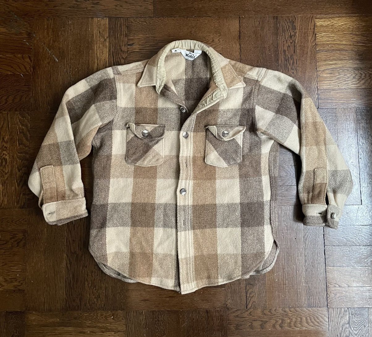 image of Vintage x Woolrich Woolen Mills VTG Woolrich Shirt Jacket - Tan Brown Wool Plaid in Brown Tan (Size
