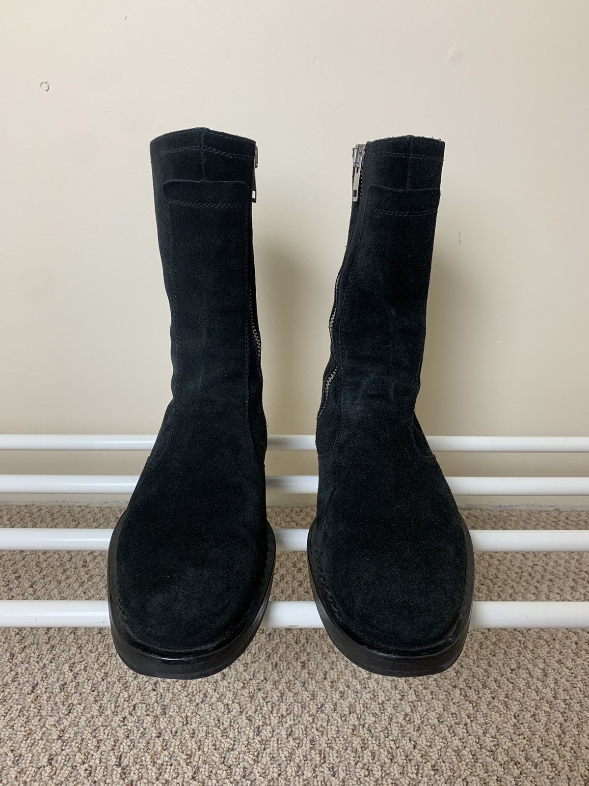 Dior × Hedi Slimane Dior Homme AW04 "VOTC" Black Suede Side Zip Moto Boots Size US 8 / EU 41 - 3 Thumbnail