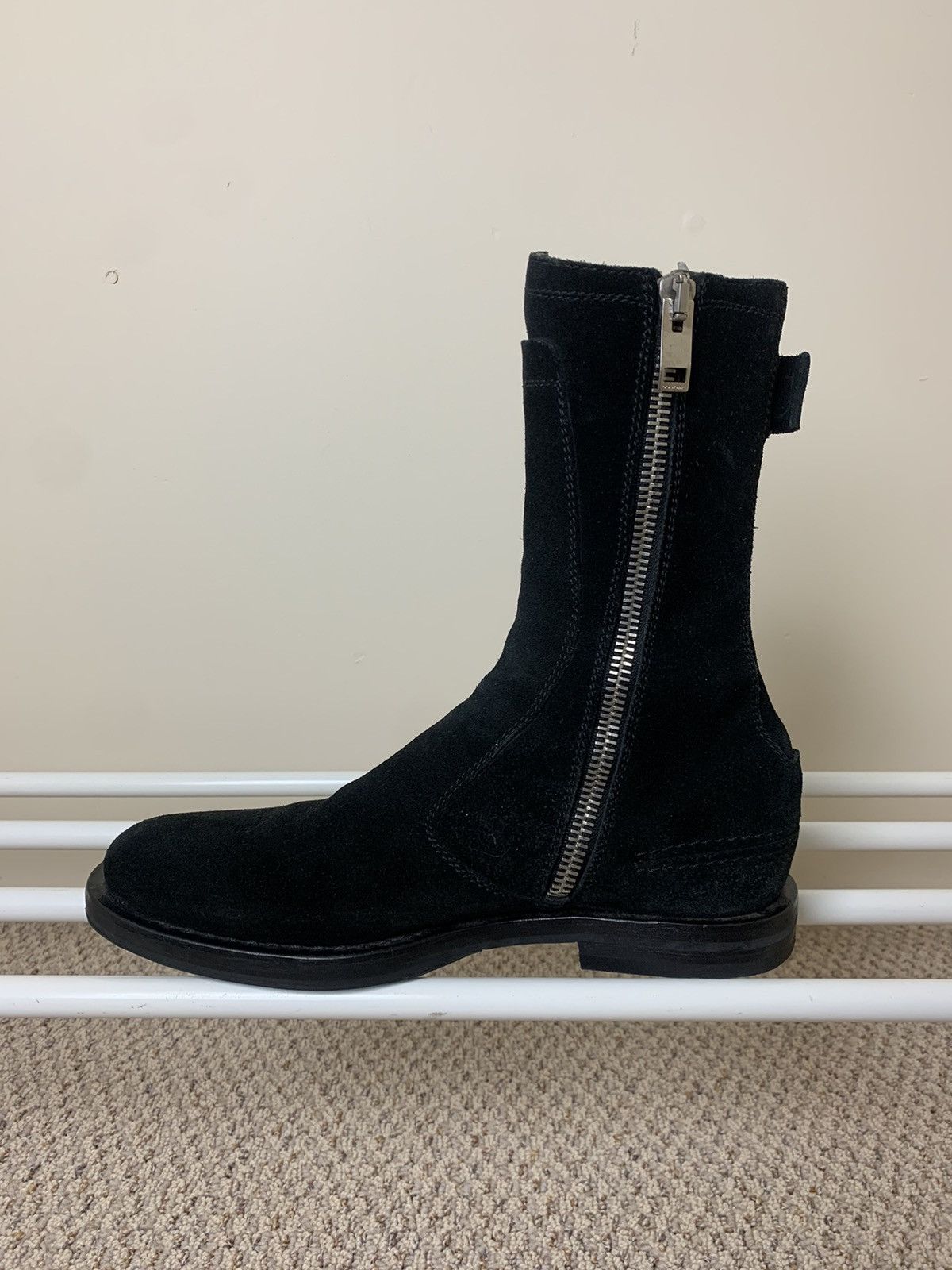 Dior × Hedi Slimane Dior Homme AW04 "VOTC" Black Suede Side Zip Moto Boots Size US 8 / EU 41 - 5 Thumbnail