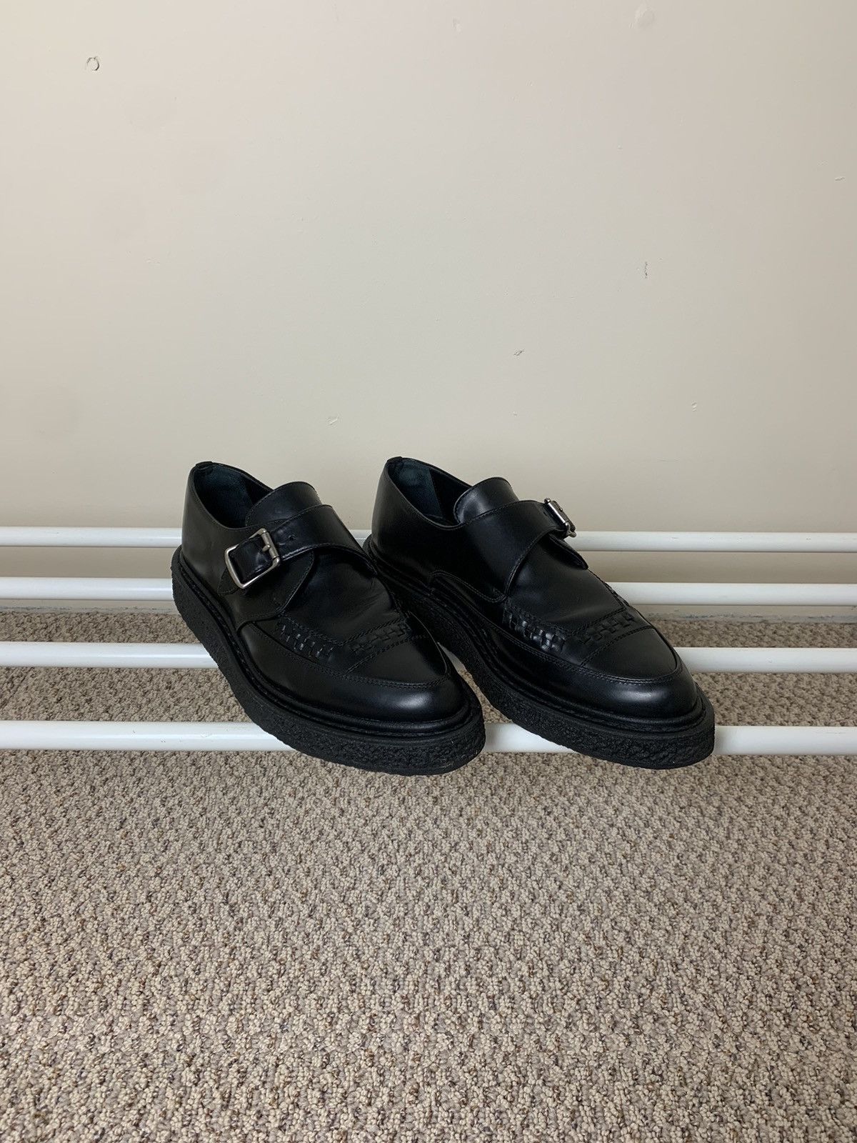 image of Hedi Slimane x Saint Laurent Paris Aw14 Black Leather Monk Strap Creepers Shoes, Men's (Size 6)