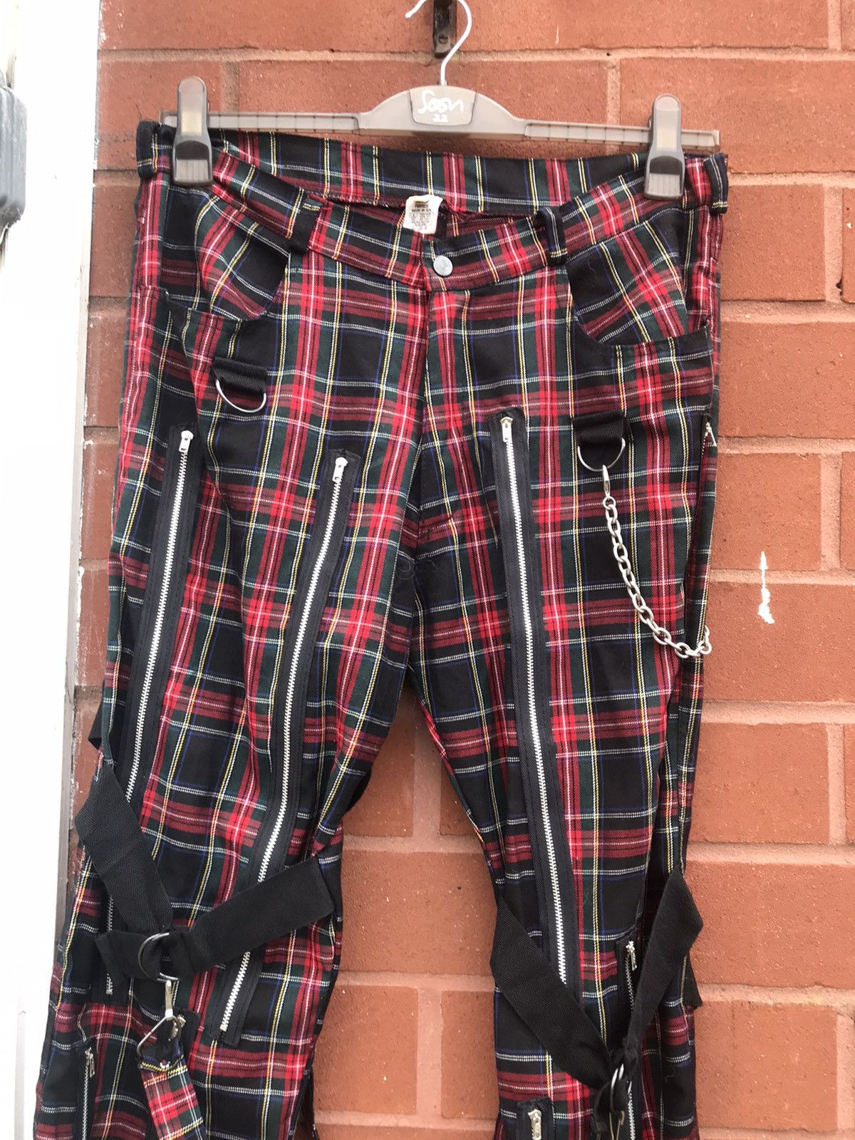 Vintage Vintage UK made tartan bondage punk multizipper pants Size US 36 / EU 52 - 2 Thumbnail