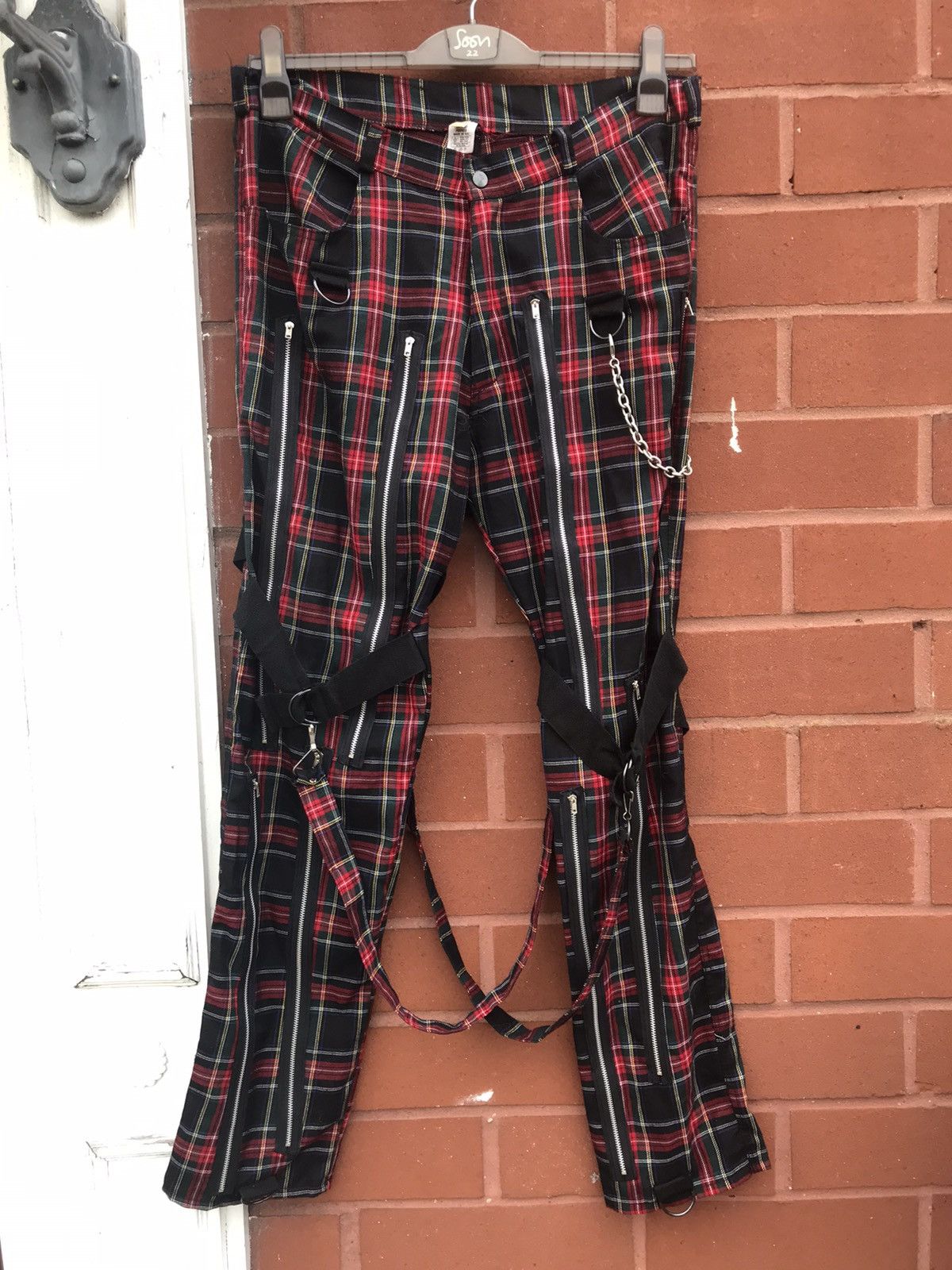 Vintage Vintage UK made tartan bondage punk multizipper pants Size US 36 / EU 52 - 1 Thumbnail