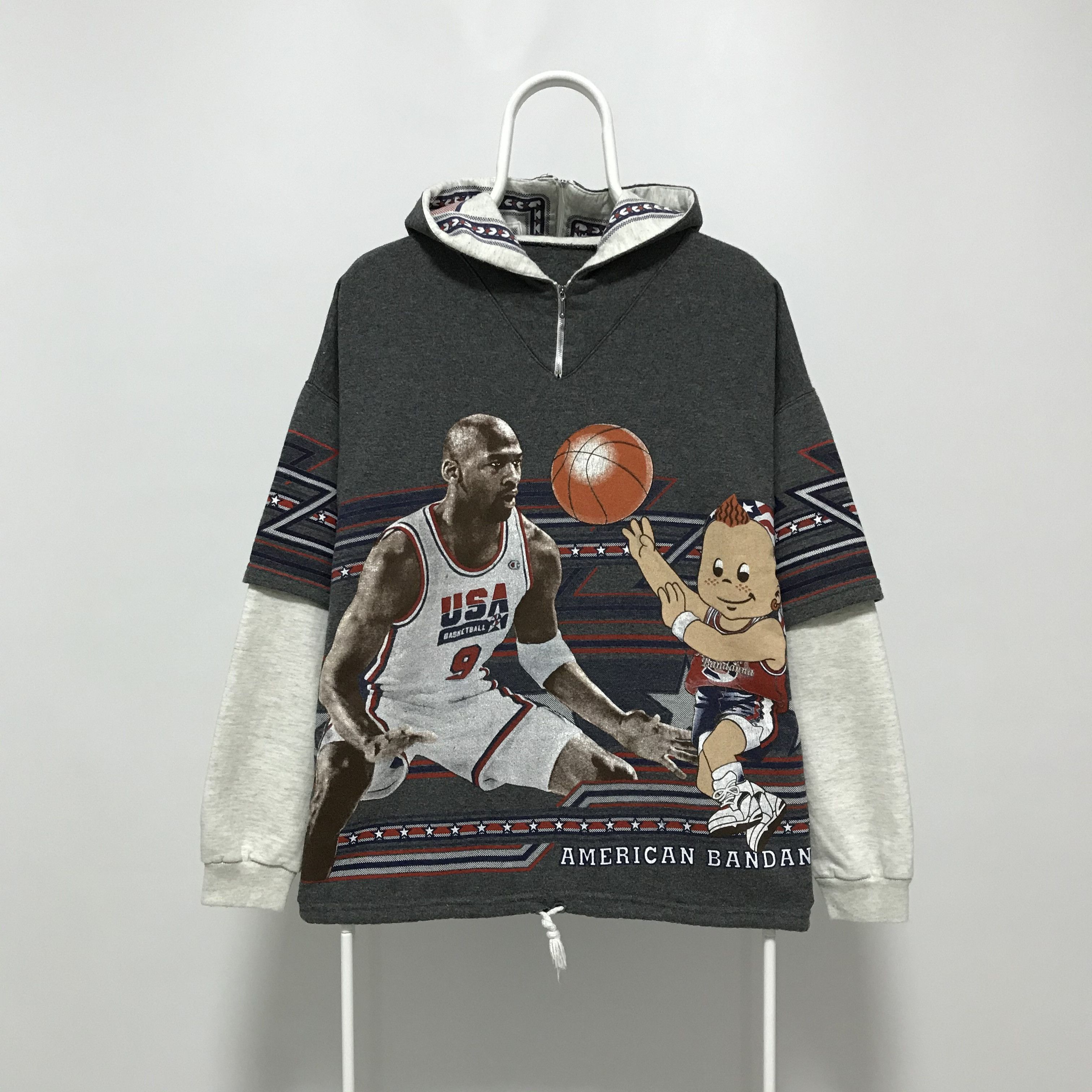 MICHAEL JORDAN 9 Vintage Hoodie USA Basketball Rare NBA 90s
