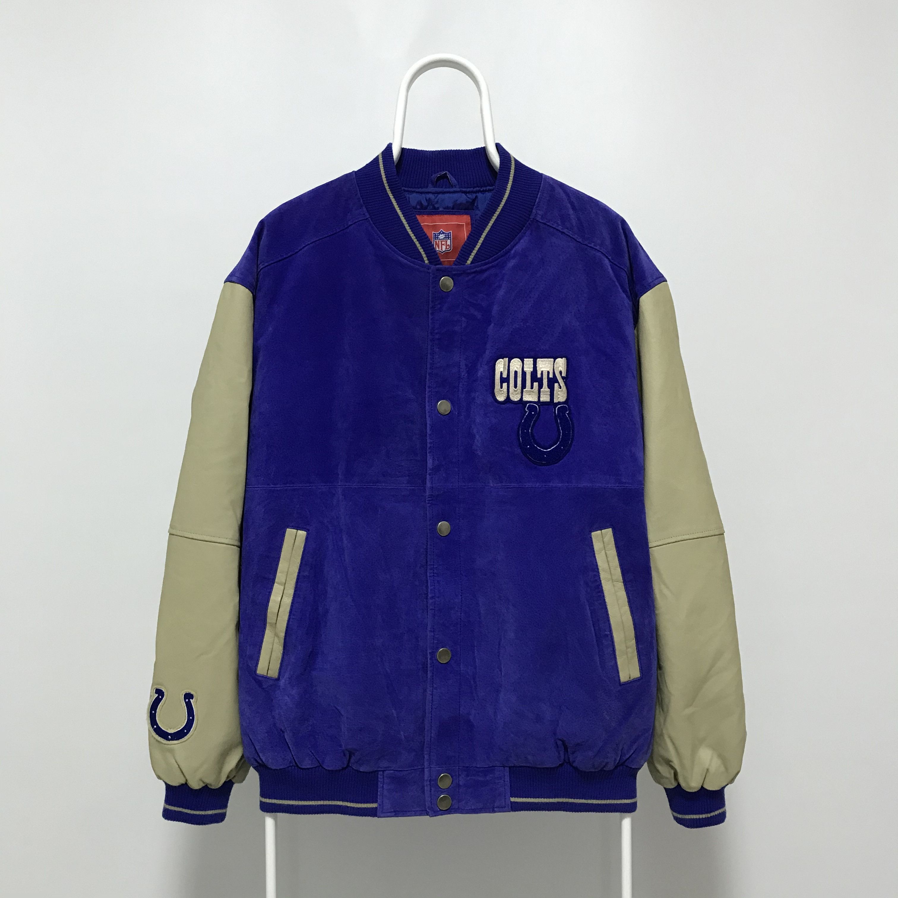 image of Nfl x Vintage Colts Indianapolis Vintage Leather Jacket Varsity Bomber in Blue, Men's (Size XL)