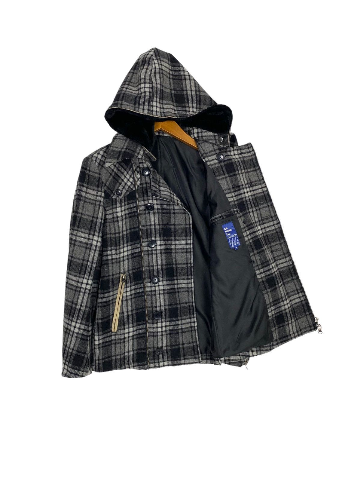 Japanese Brand Rare‼️ Semantic Design Wool Hoodie Plaid Jacket Punk Design Size US S / EU 44-46 / 1 - 2 Thumbnail