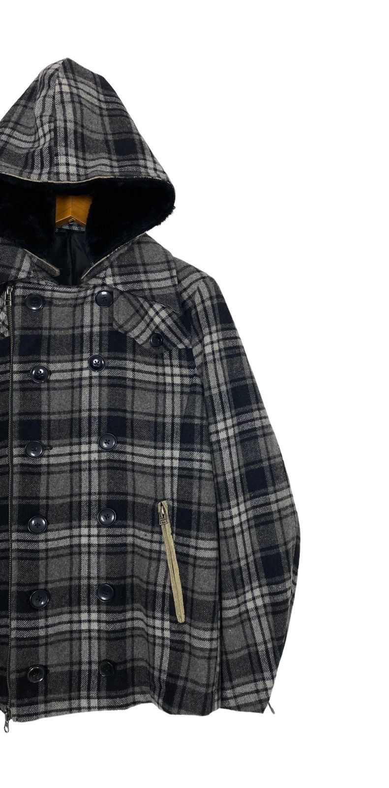 Japanese Brand Rare‼️ Semantic Design Wool Hoodie Plaid Jacket Punk Design Size US S / EU 44-46 / 1 - 5 Thumbnail