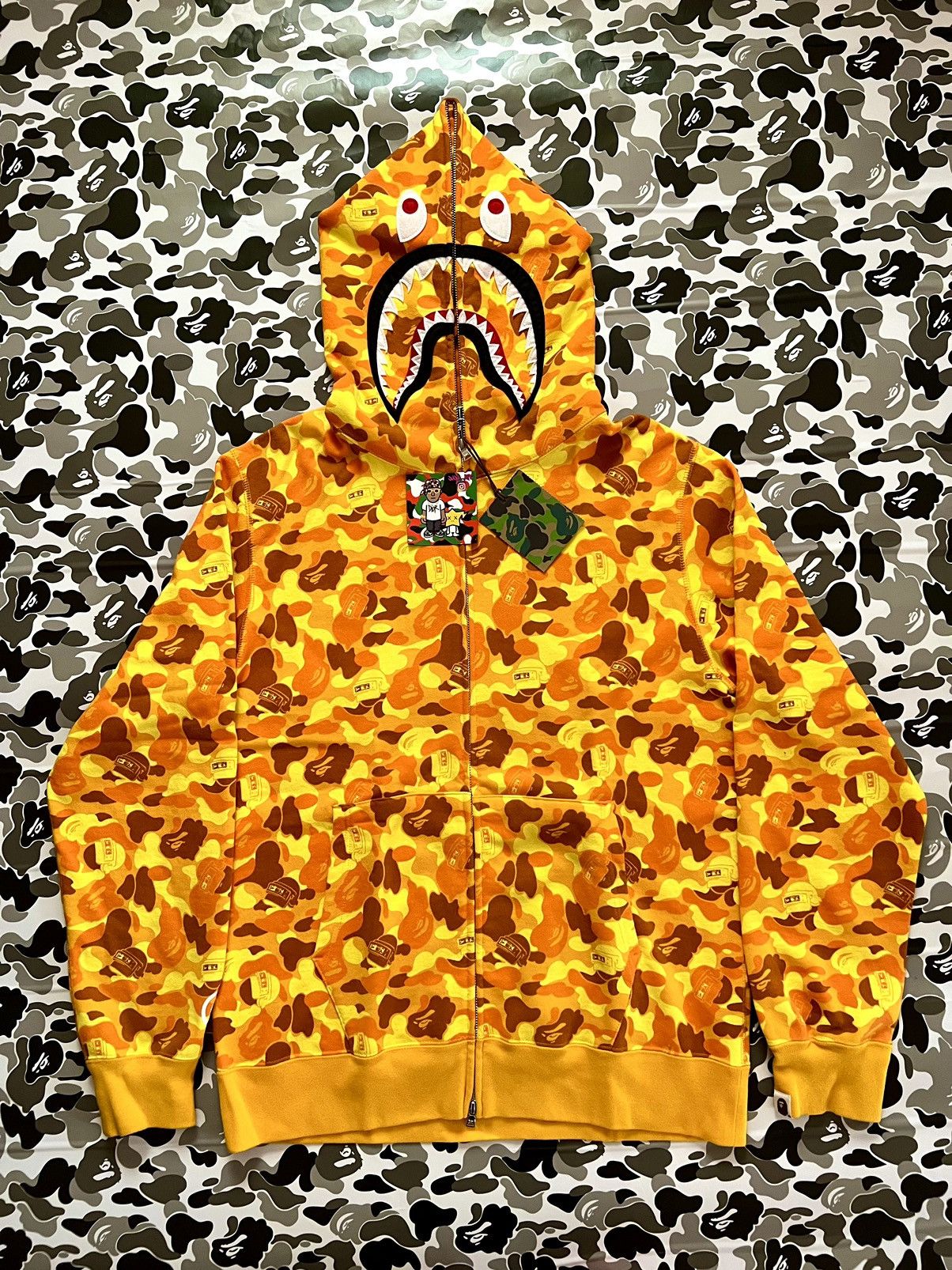 Yellow bape shark online hoodie