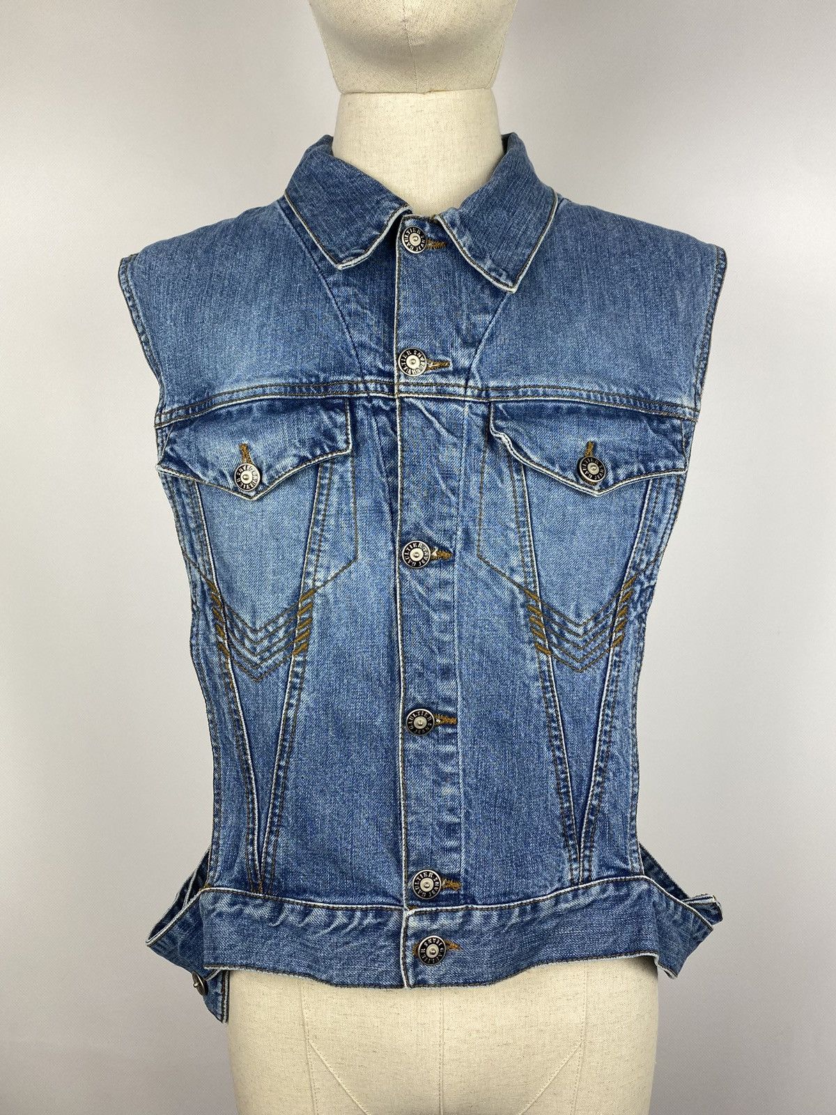 Image of Jpg Jean Paul Gaultier Vintage Open Sided Denim Vest in Blue, Women's (Size 2XL)