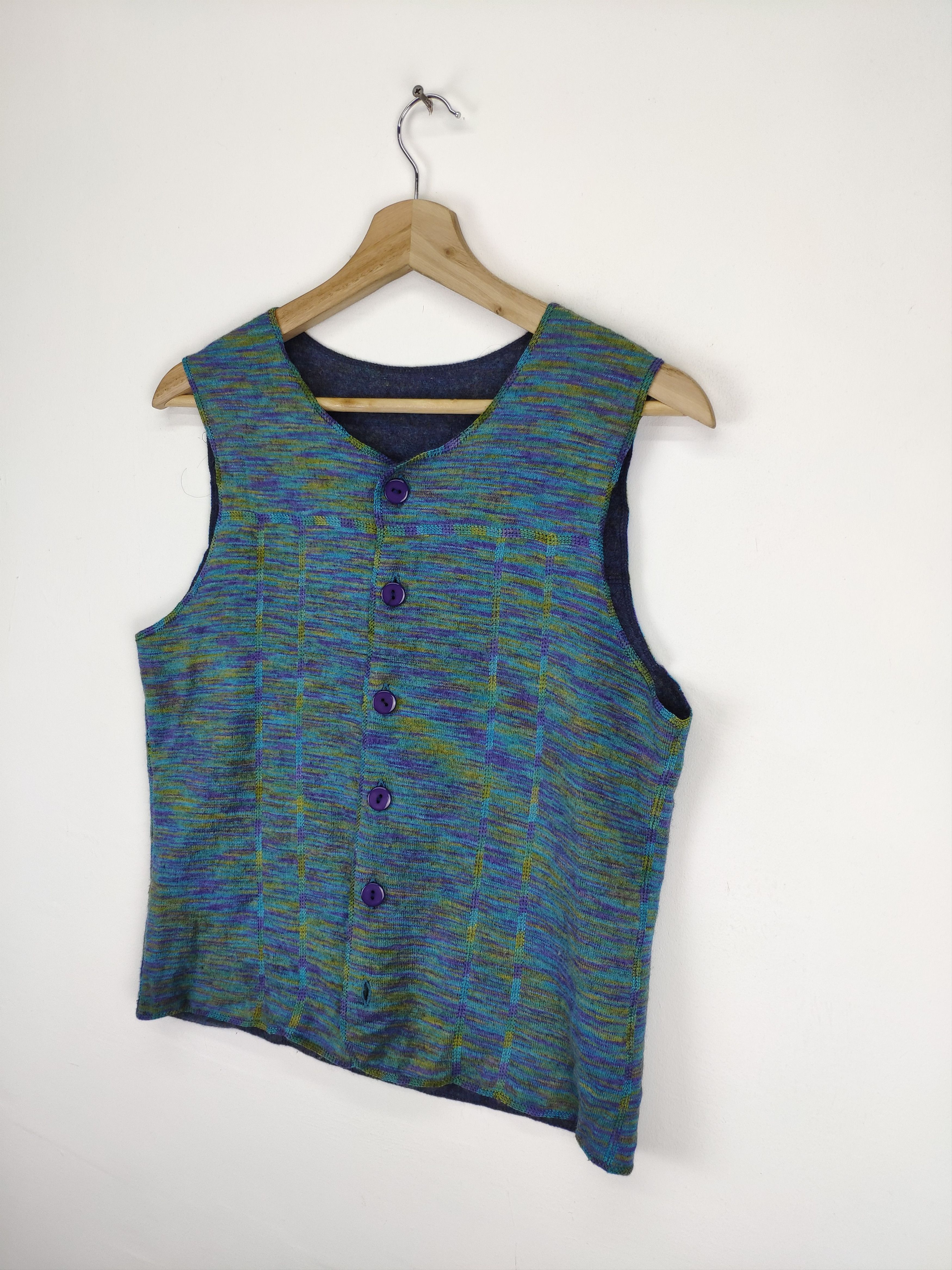 Aran Isles Knitwear × Japanese Brand × Vintage Vintage Wool Knit Cardigan Vest Reversible Size S / US 4 / IT 40 - 2 Thumbnail