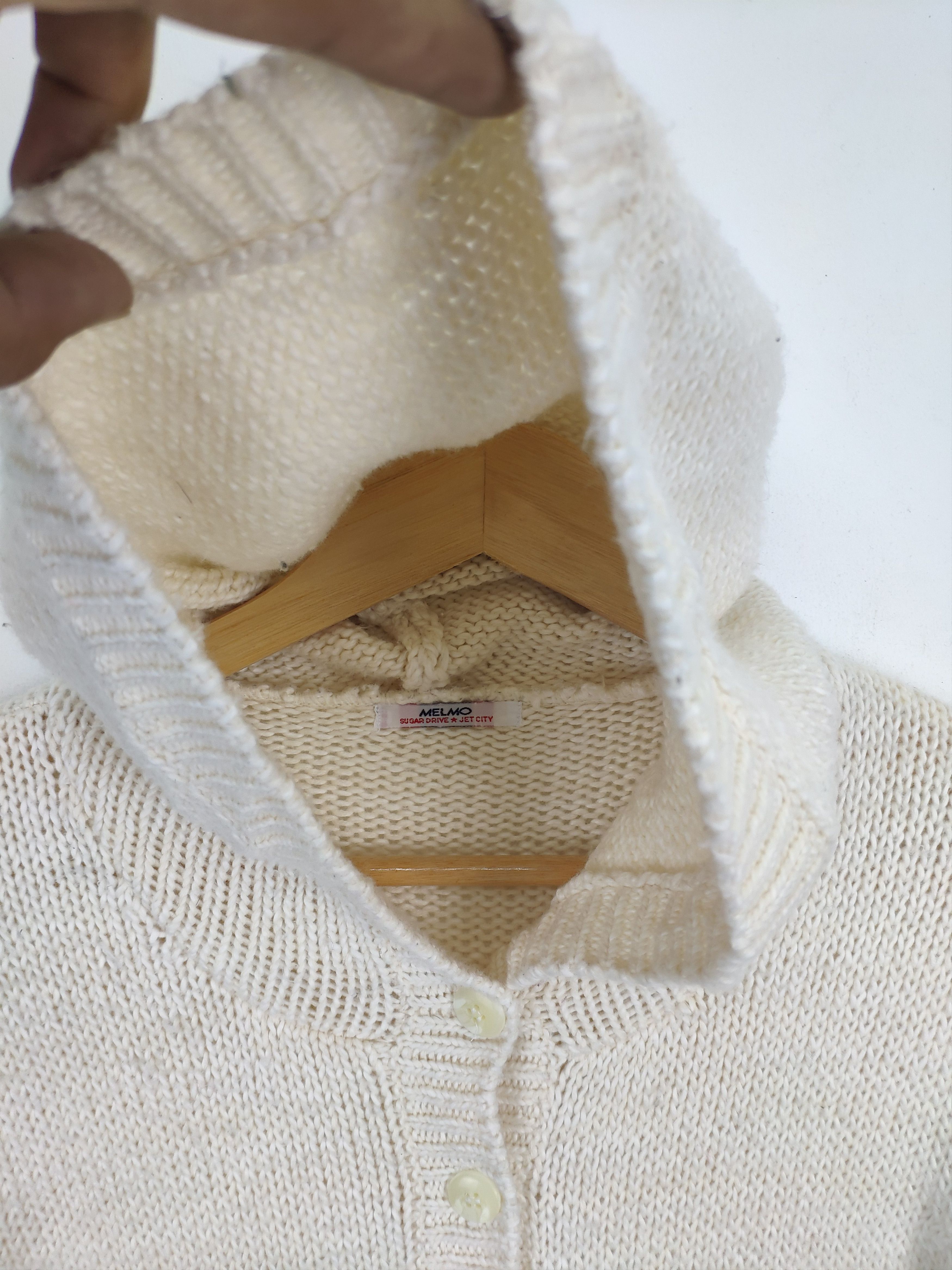 Aran Isles Knitwear × Japanese Brand Vintage Knit Cardigan Hoodie Fishnet by MELMO Size M / US 6-8 / IT 42-44 - 9 Thumbnail
