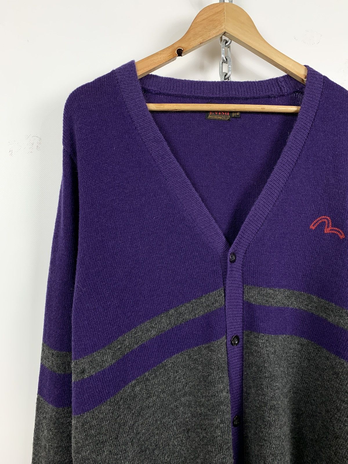 Evisu Evisu Wool Purple/Grey Cardigan Sweater Size US XL / EU 56 / 4 - 6 Thumbnail