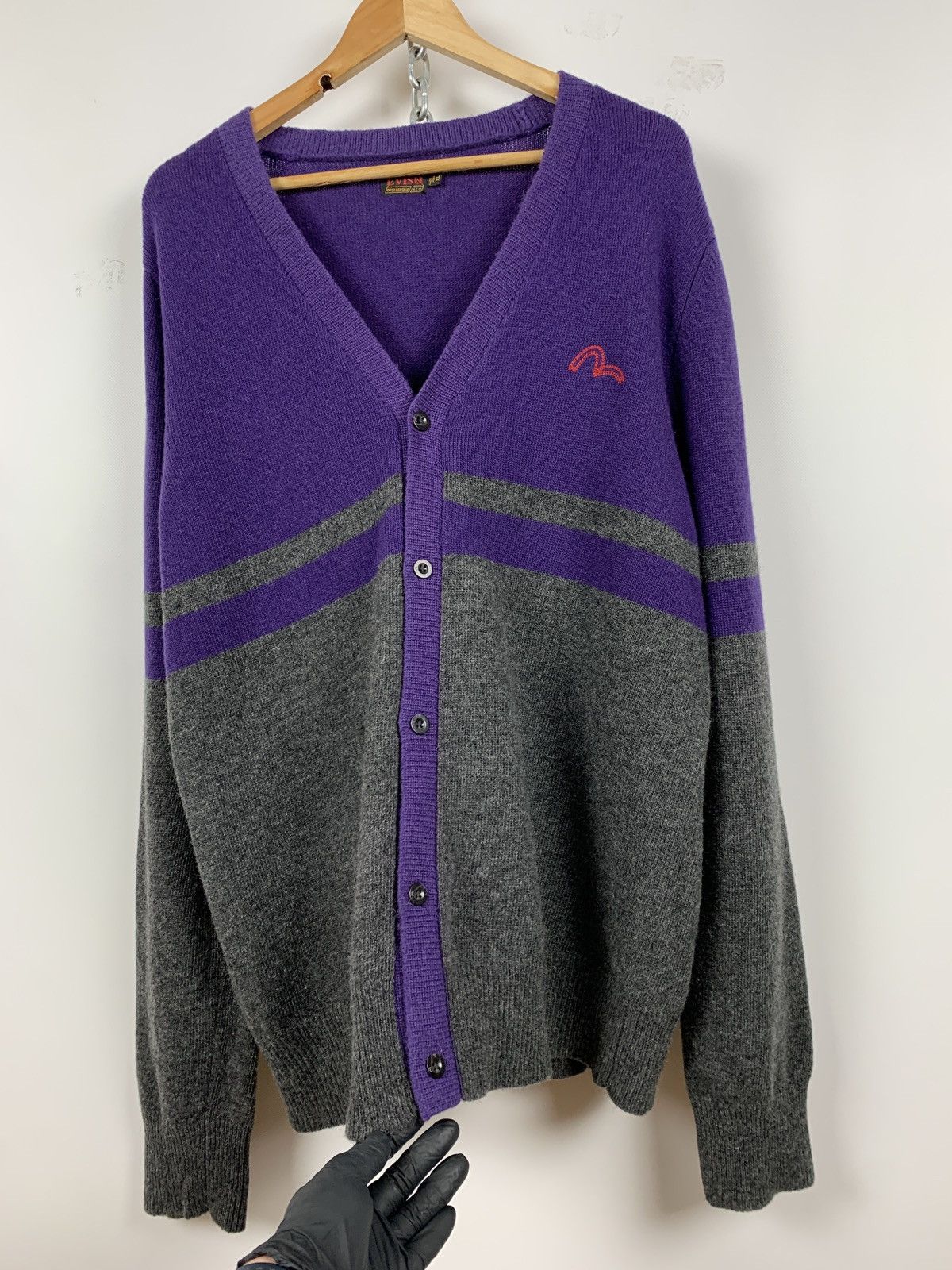 Evisu Evisu Wool Purple/Grey Cardigan Sweater Size US XL / EU 56 / 4 - 4 Thumbnail