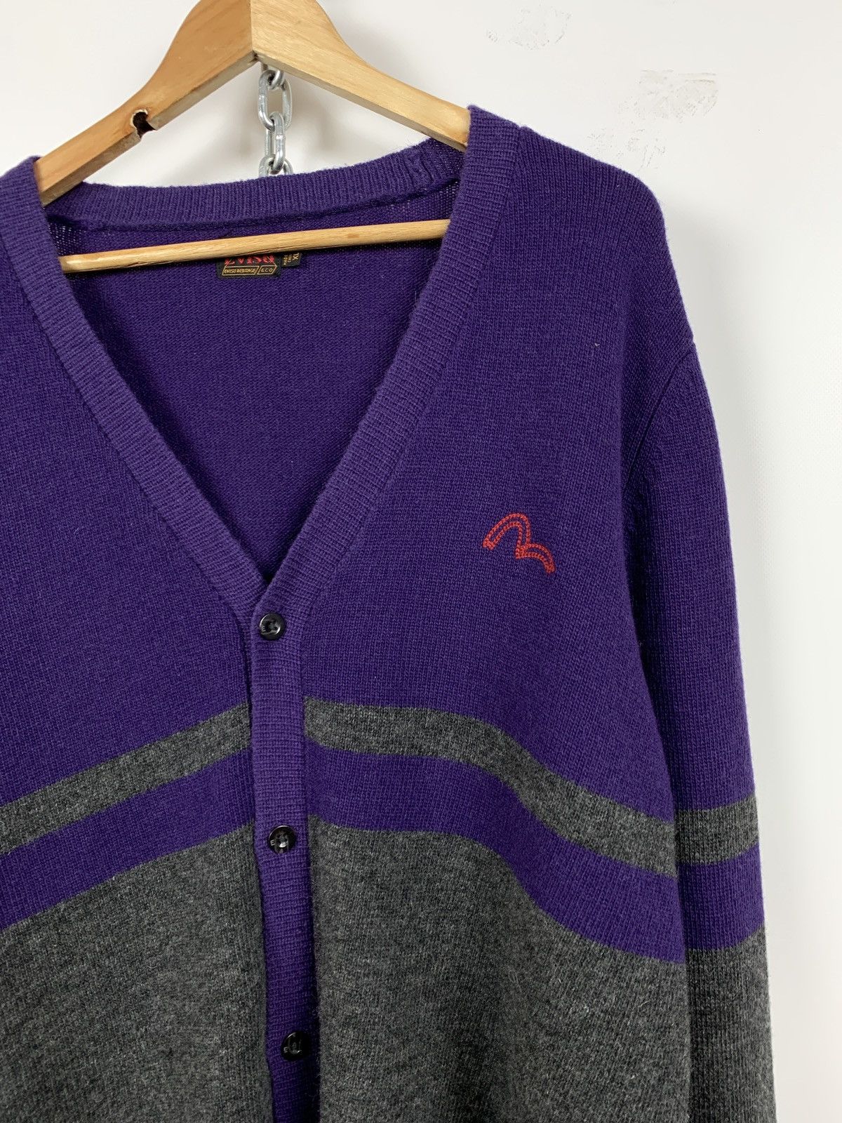 Evisu Evisu Wool Purple/Grey Cardigan Sweater Size US XL / EU 56 / 4 - 5 Thumbnail
