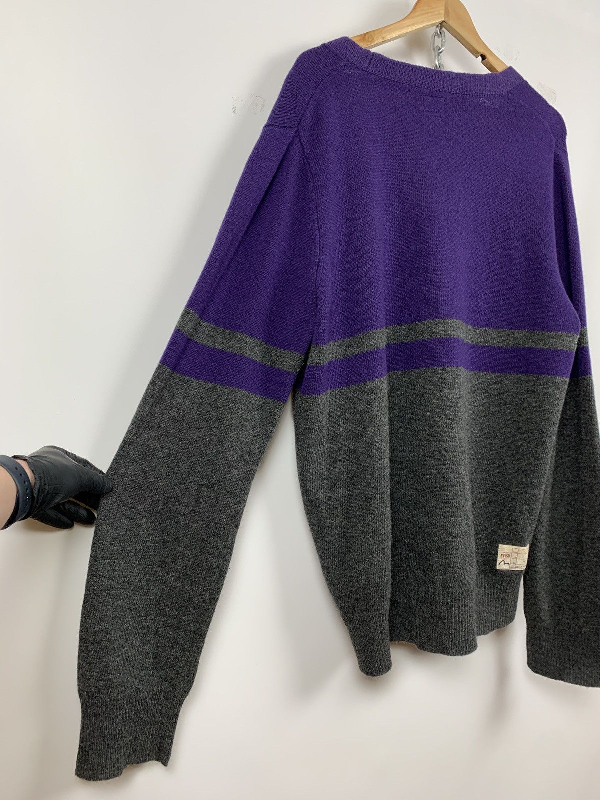 Evisu Evisu Wool Purple/Grey Cardigan Sweater Size US XL / EU 56 / 4 - 17 Thumbnail