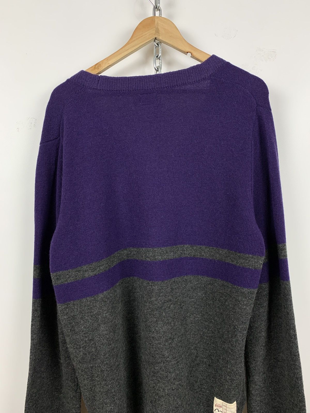 Evisu Evisu Wool Purple/Grey Cardigan Sweater Size US XL / EU 56 / 4 - 11 Thumbnail