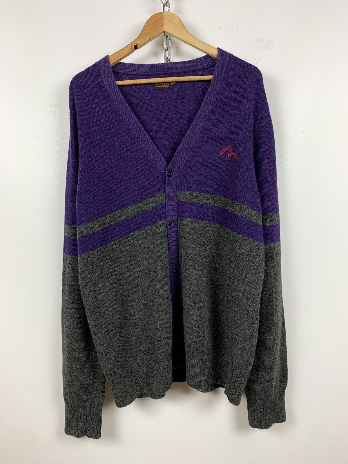 Evisu Evisu Wool Purple/Grey Cardigan Sweater Size US XL / EU 56 / 4 - 1 Thumbnail
