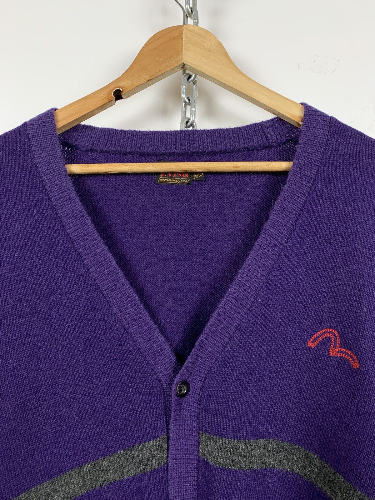 Evisu Evisu Wool Purple/Grey Cardigan Sweater Size US XL / EU 56 / 4 - 7 Thumbnail