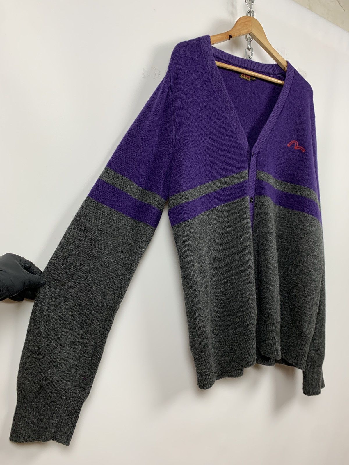 Evisu Evisu Wool Purple/Grey Cardigan Sweater Size US XL / EU 56 / 4 - 8 Thumbnail