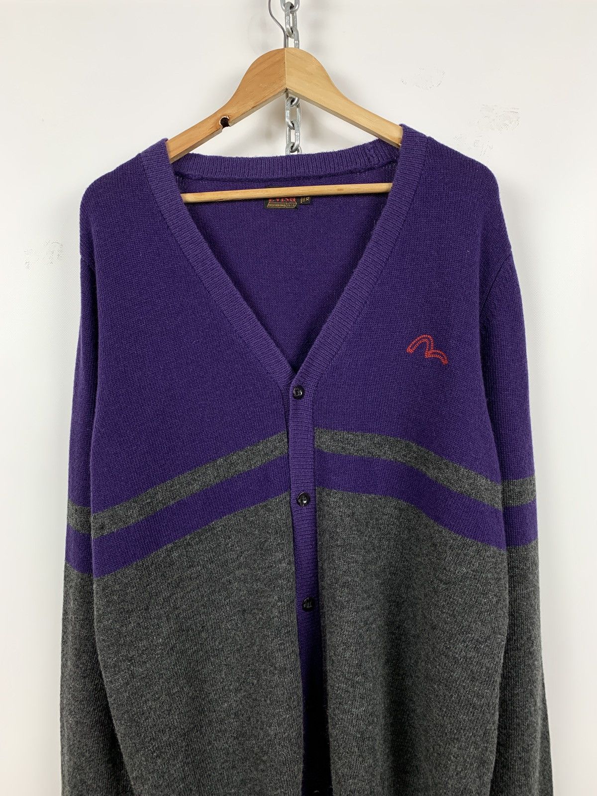 Evisu Evisu Wool Purple/Grey Cardigan Sweater Size US XL / EU 56 / 4 - 3 Thumbnail