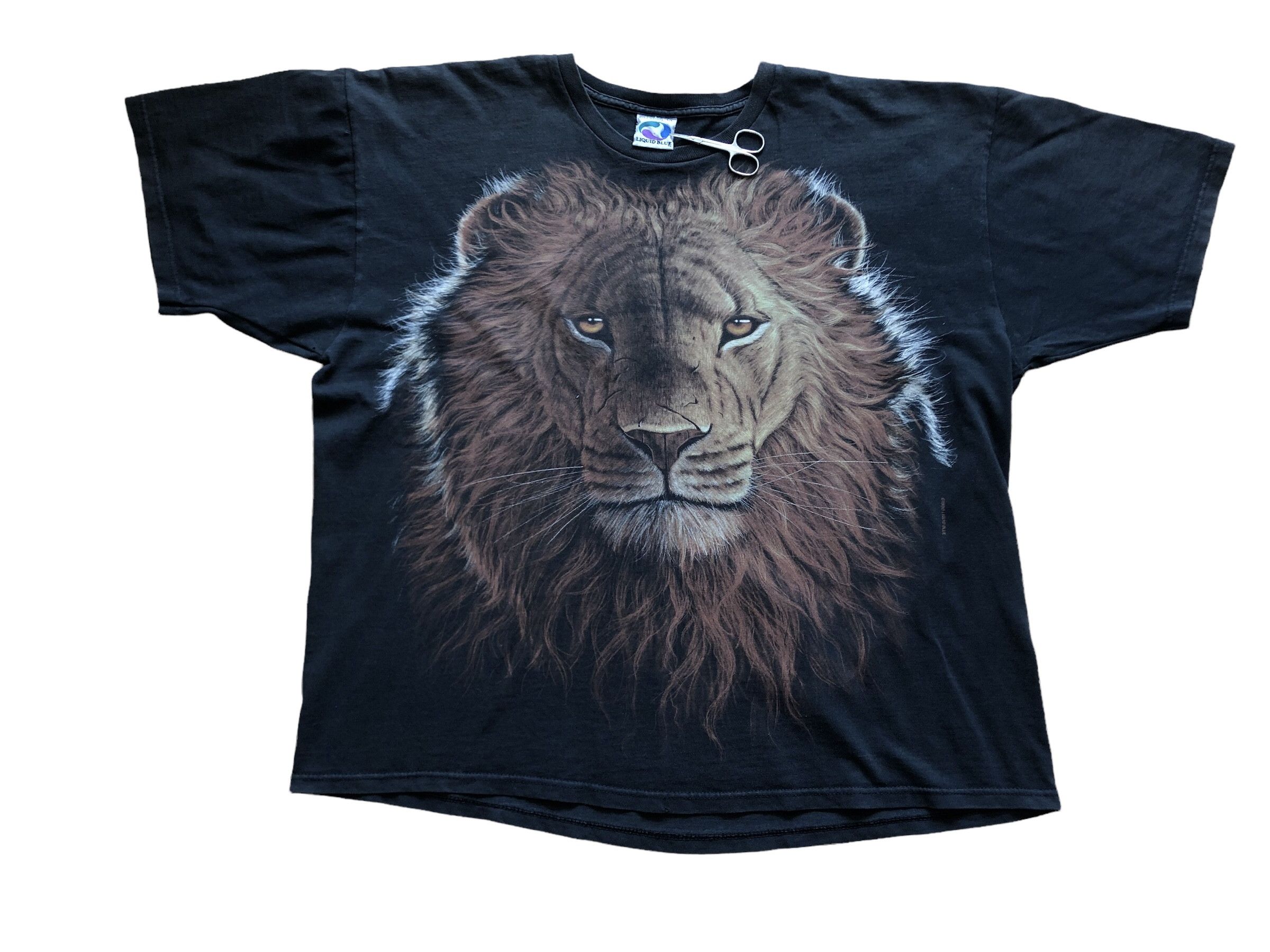 Vintage Liquid Blue Lion Safari Print Tee Shirt Y2K Hype