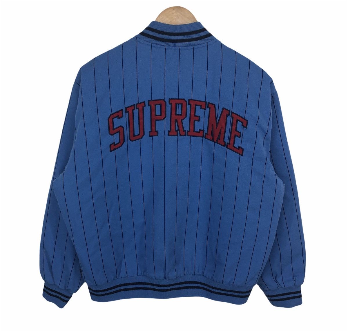 Supreme pinstripe varsity jacket store