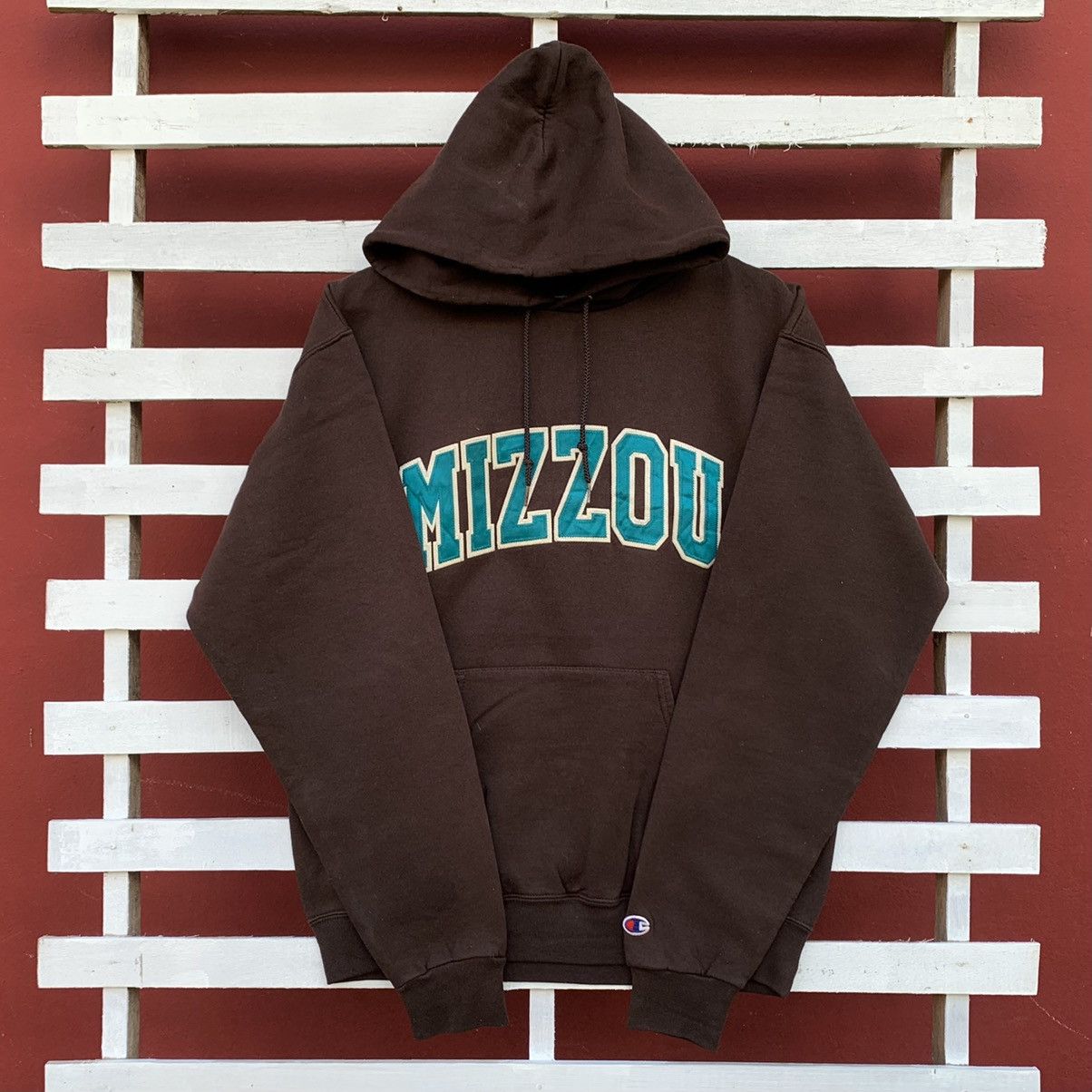 image of American College x Champion Mizzou University Hoodie Embroidered Logo in Brown, Men's (Size Medium)