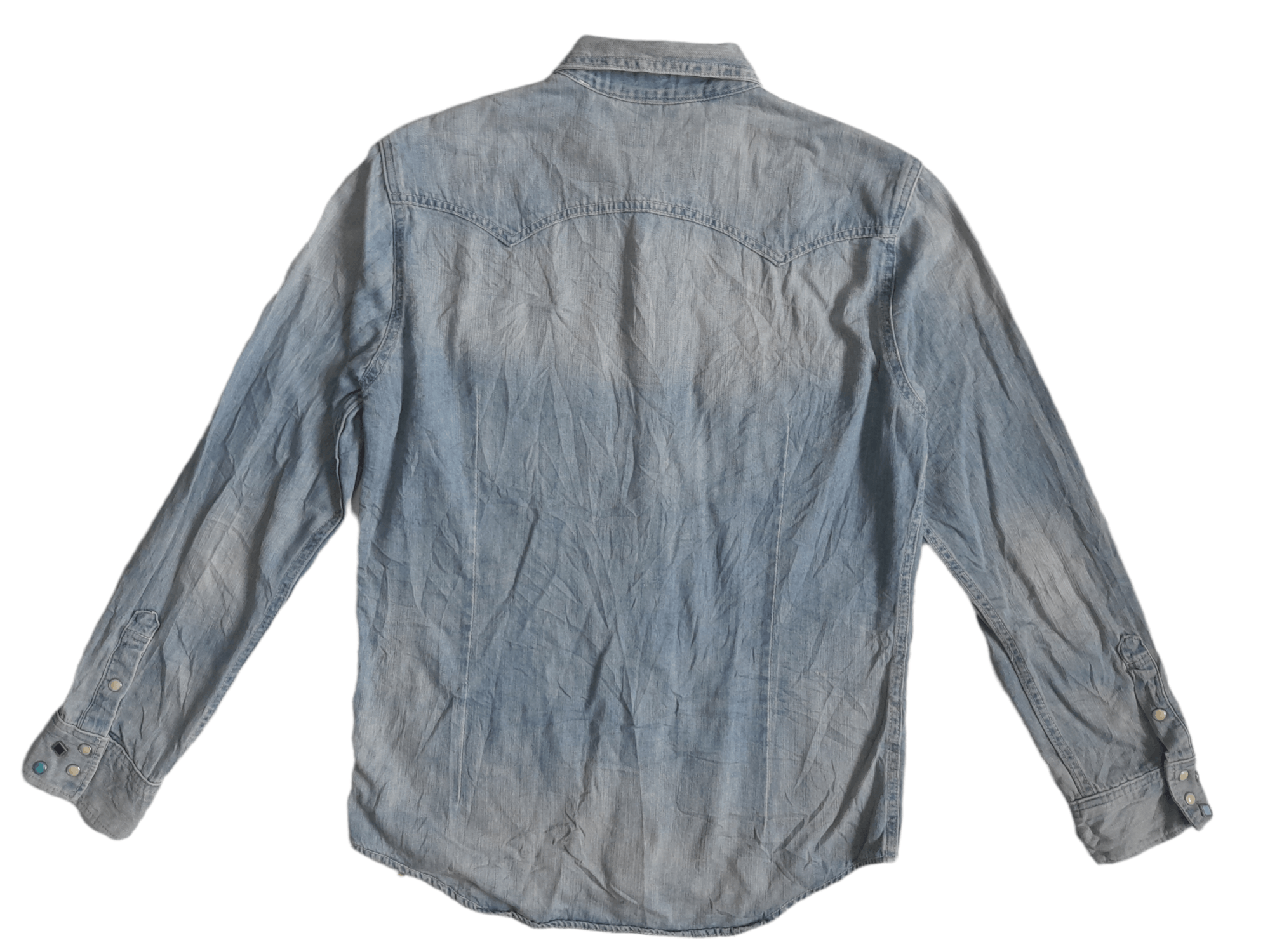 Japanese Brand Stooge Co. Distressed Denim Shirt (E87) Size US L / EU 52-54 / 3 - 7 Thumbnail