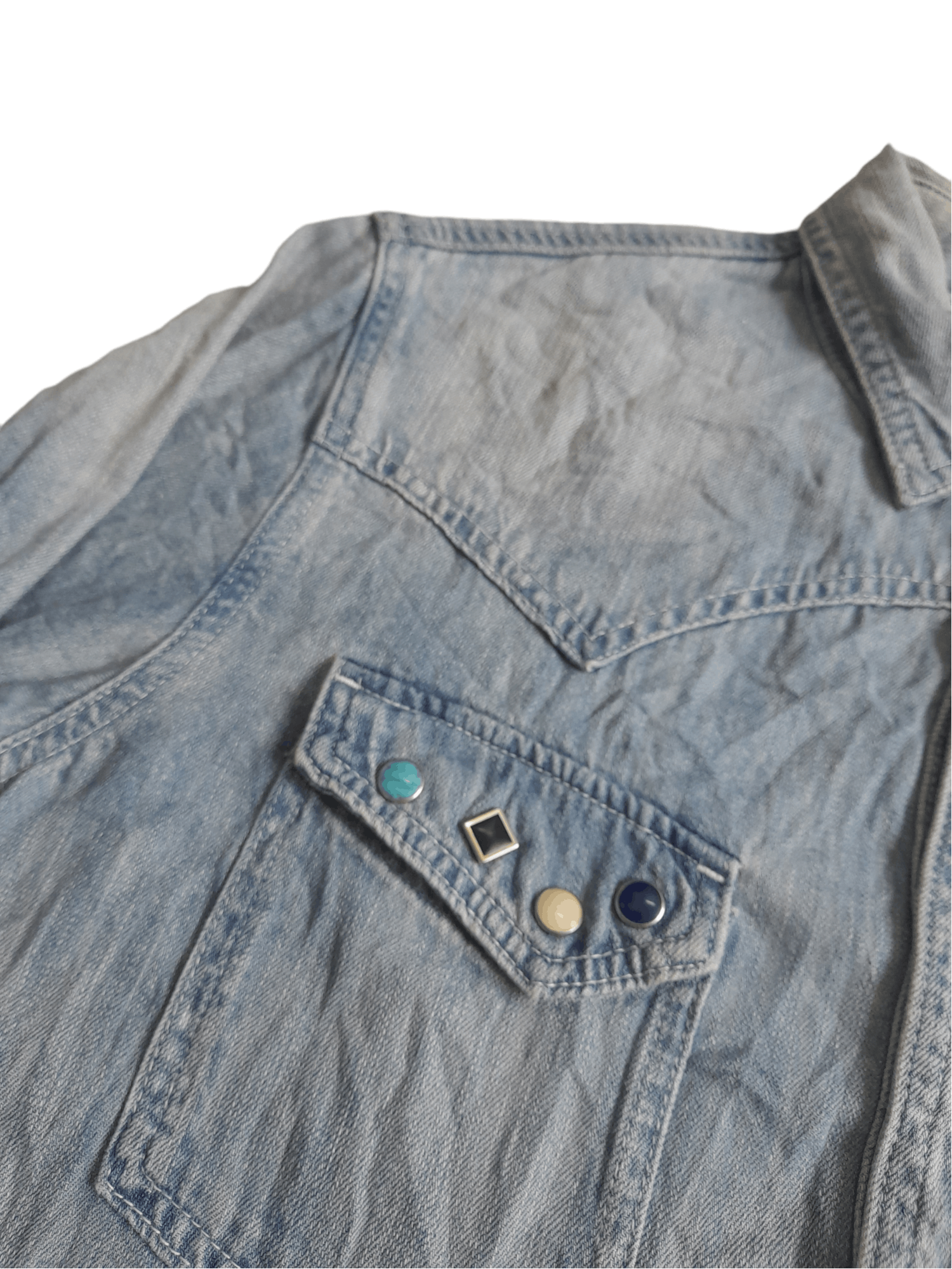 Japanese Brand Stooge Co. Distressed Denim Shirt (E87) Size US L / EU 52-54 / 3 - 5 Thumbnail